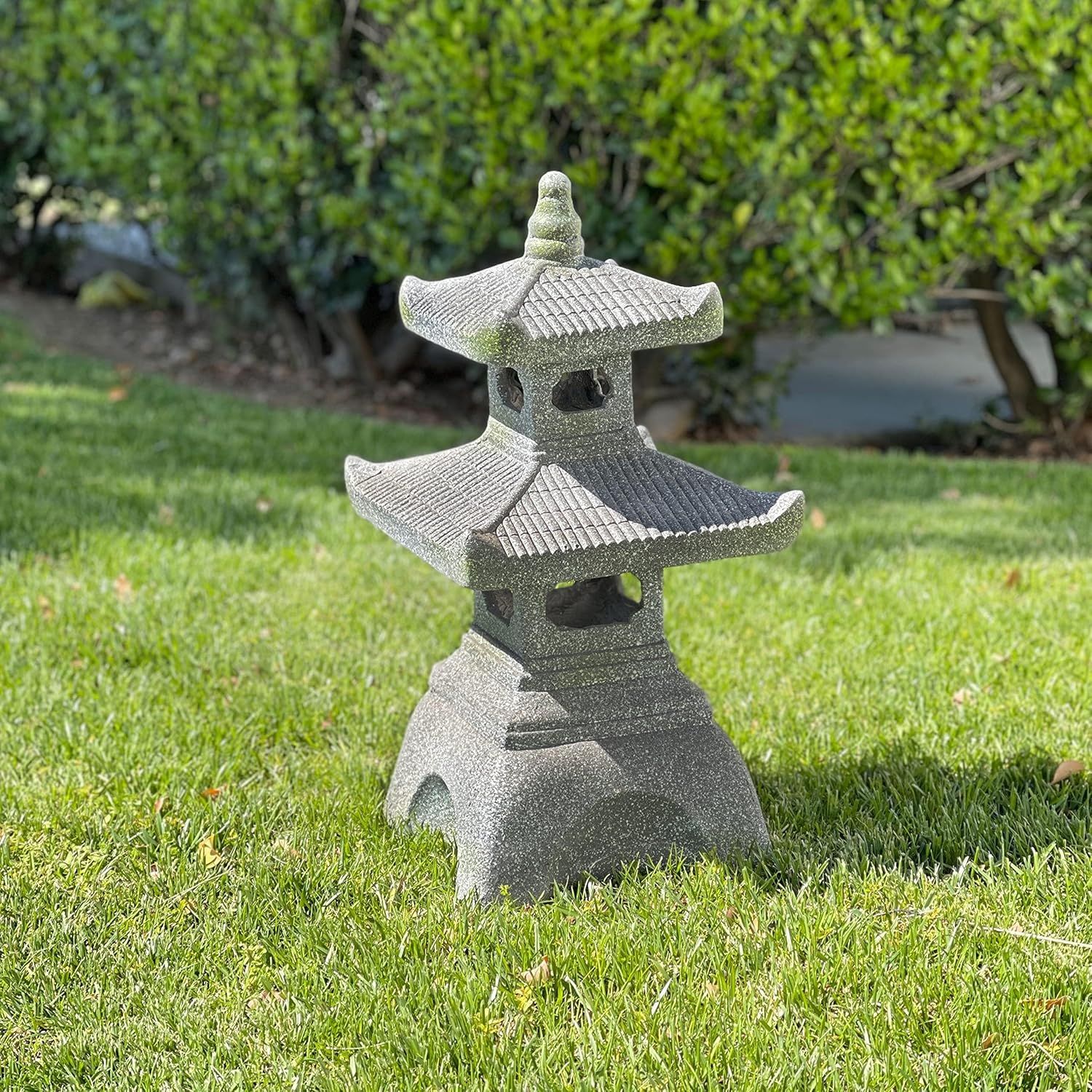 26" Gray Resin Pagoda Garden Lantern with Solar Light