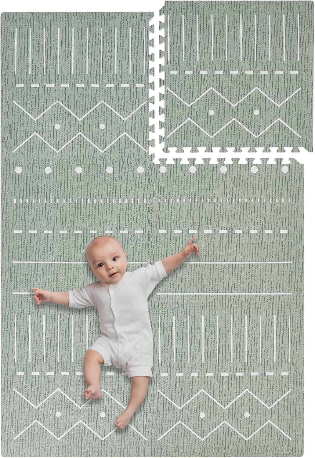 Moss Green 4 x 6 Foam Playmat with Geometric Design