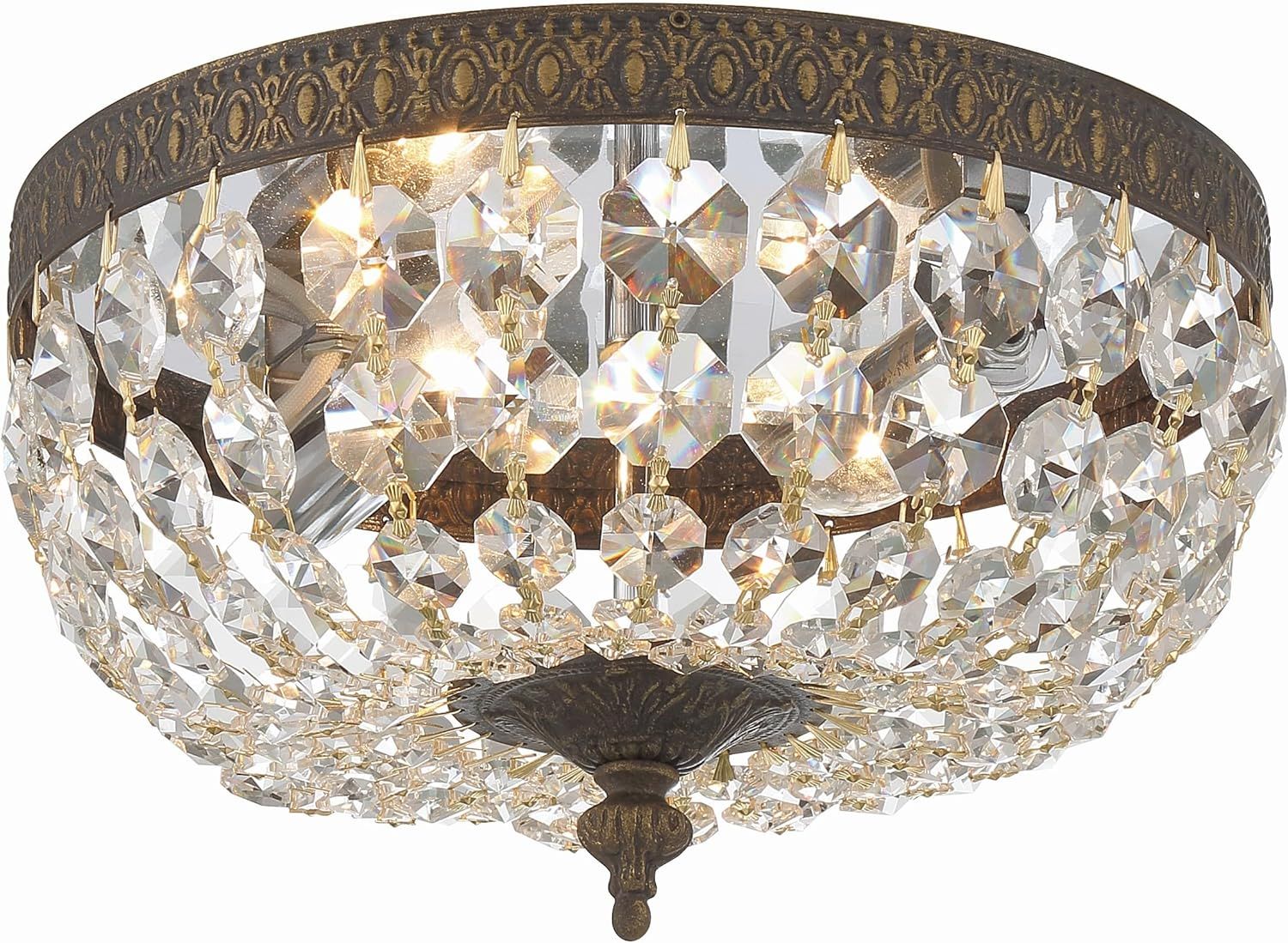 English Bronze Flush Mount with Clear Italian Crystals