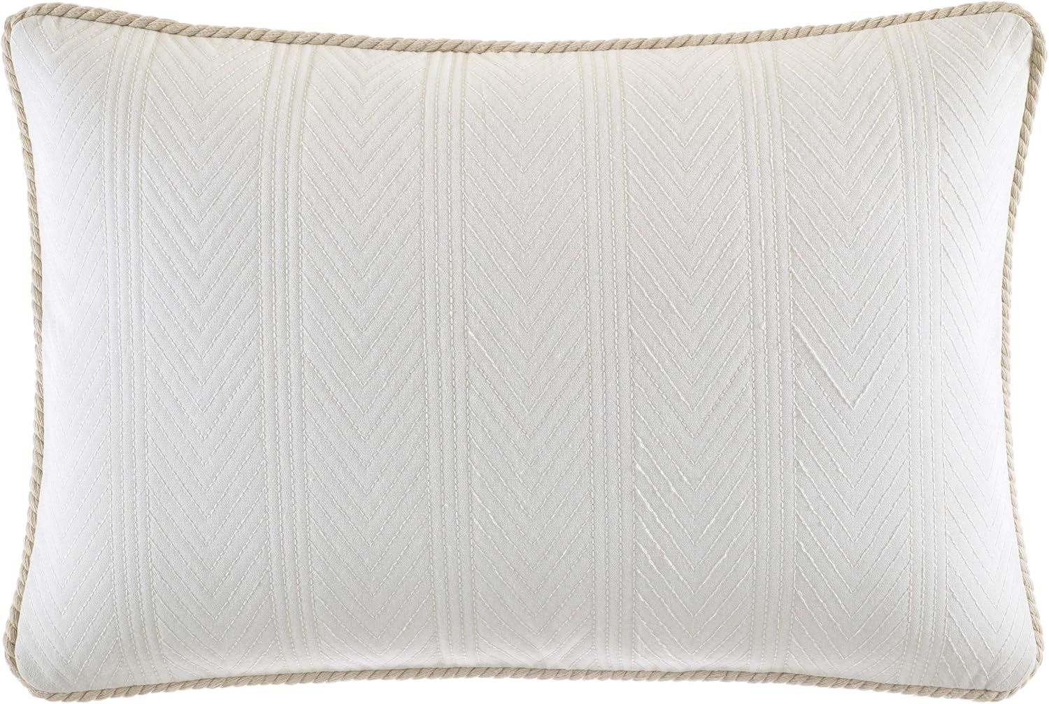 Beige Chevron Cotton Rectangular Throw Pillow with Trim