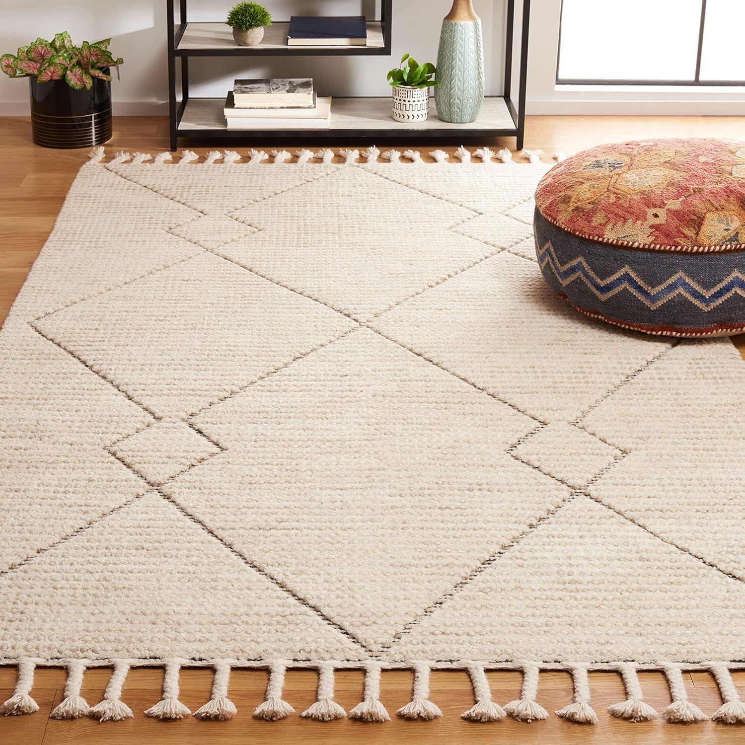 Beige Handmade Wool Moroccan Trellis 5' x 8' Area Rug