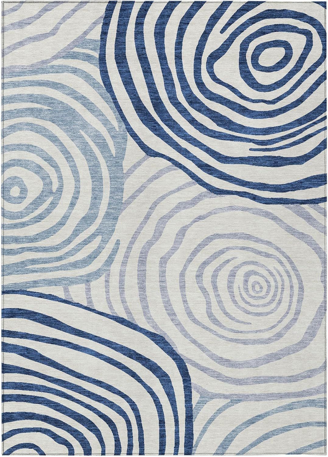 Blue and Off-White Synthetic Flat Woven 8' x 10' Rug