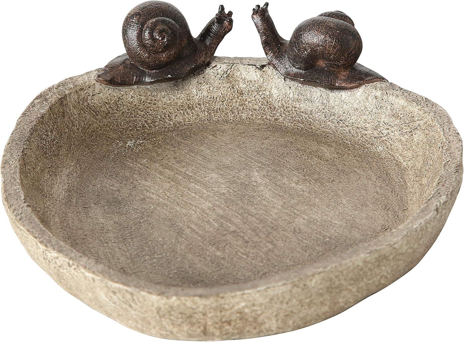 Off-White Stone Finish Bird Bath with Snails