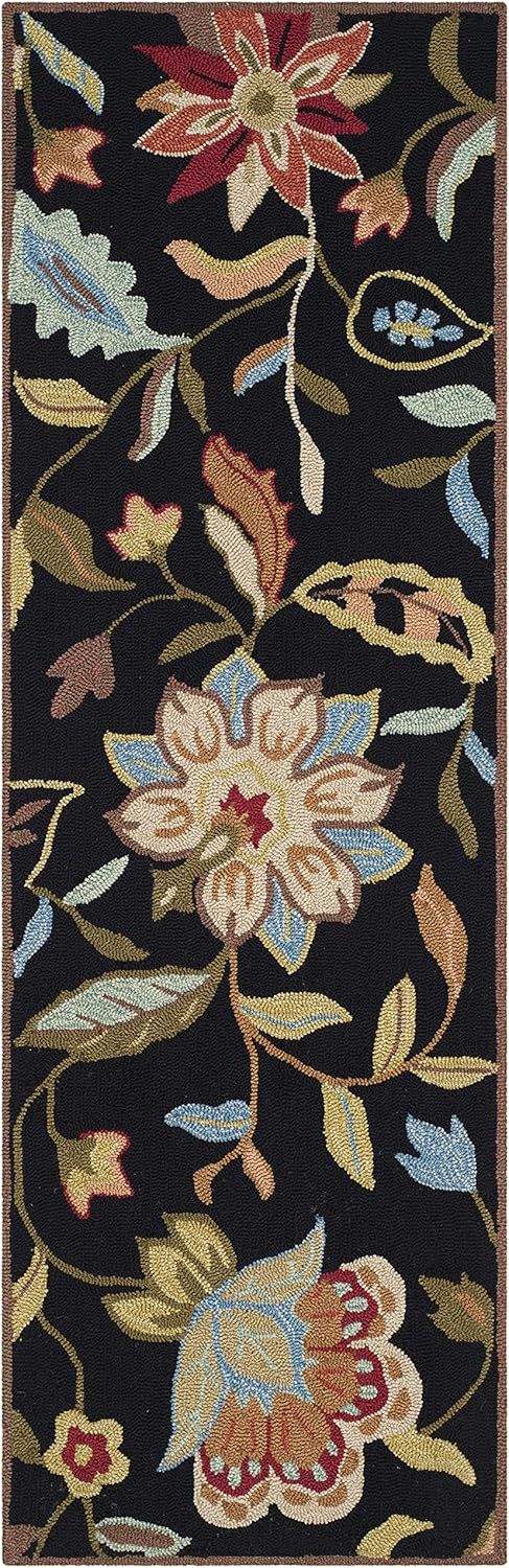 Handmade Black Floral Synthetic Runner Rug 2'3" x 6'