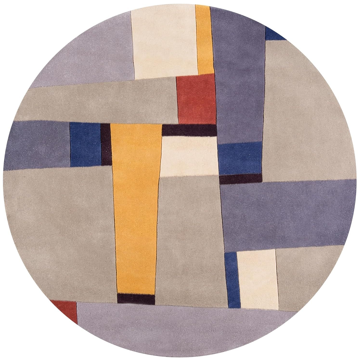 Gray and Multicolor Round Wool Handmade Area Rug