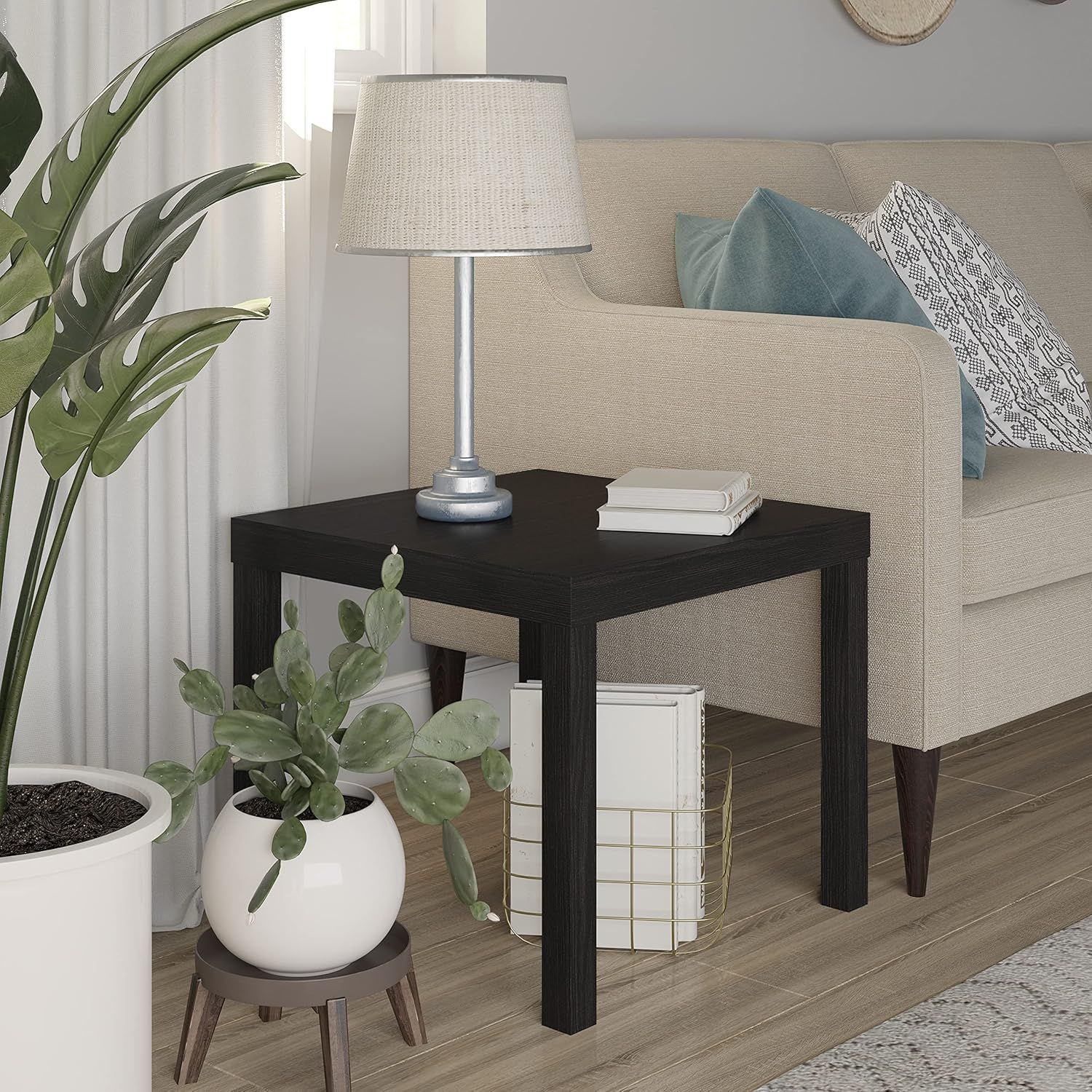 Transitional Glossy Brown Engineered Wood Square End Table