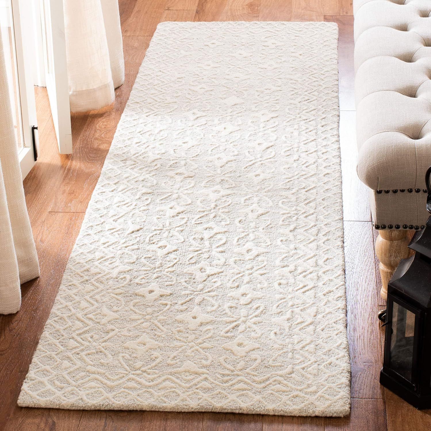 Blossom Blue and Ivory Floral Wool Tufted Runner Rug