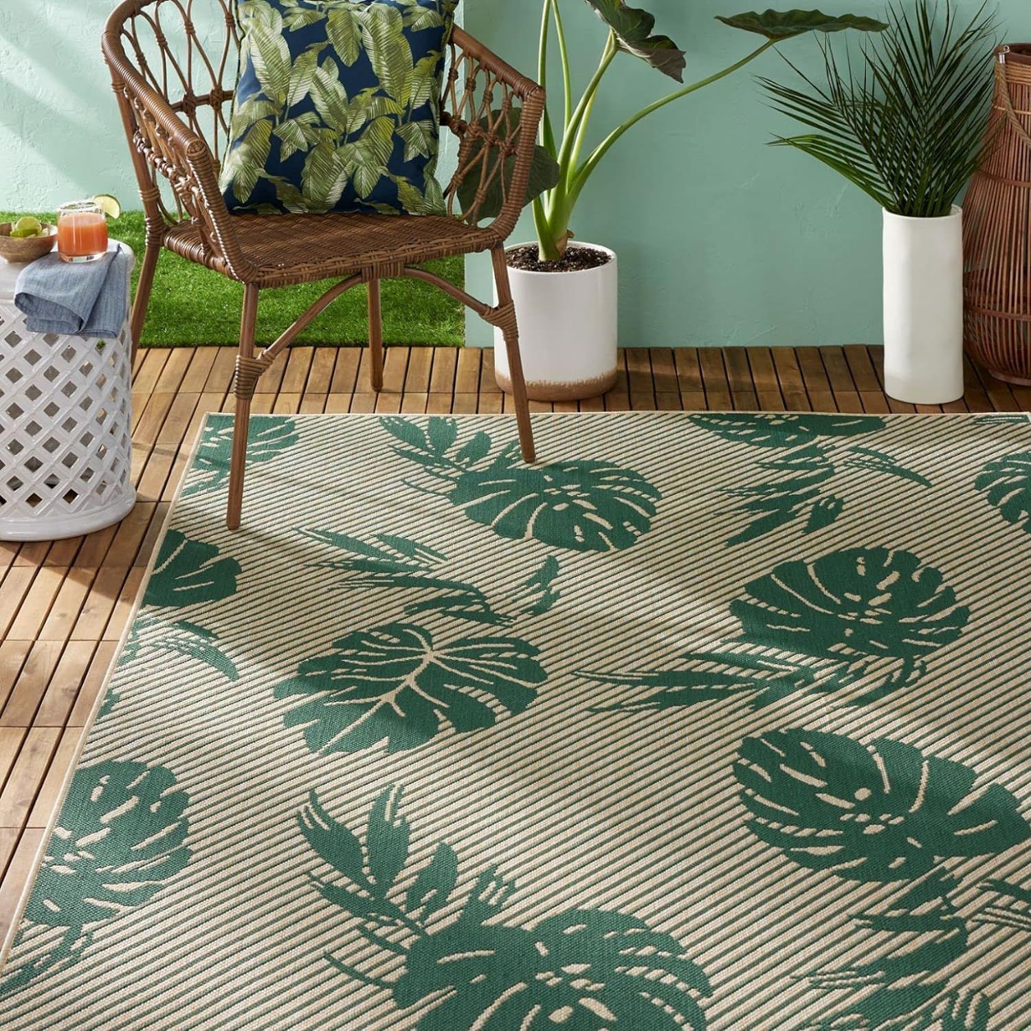 Beige and Green 8' x 10' Reversible Synthetic Area Rug