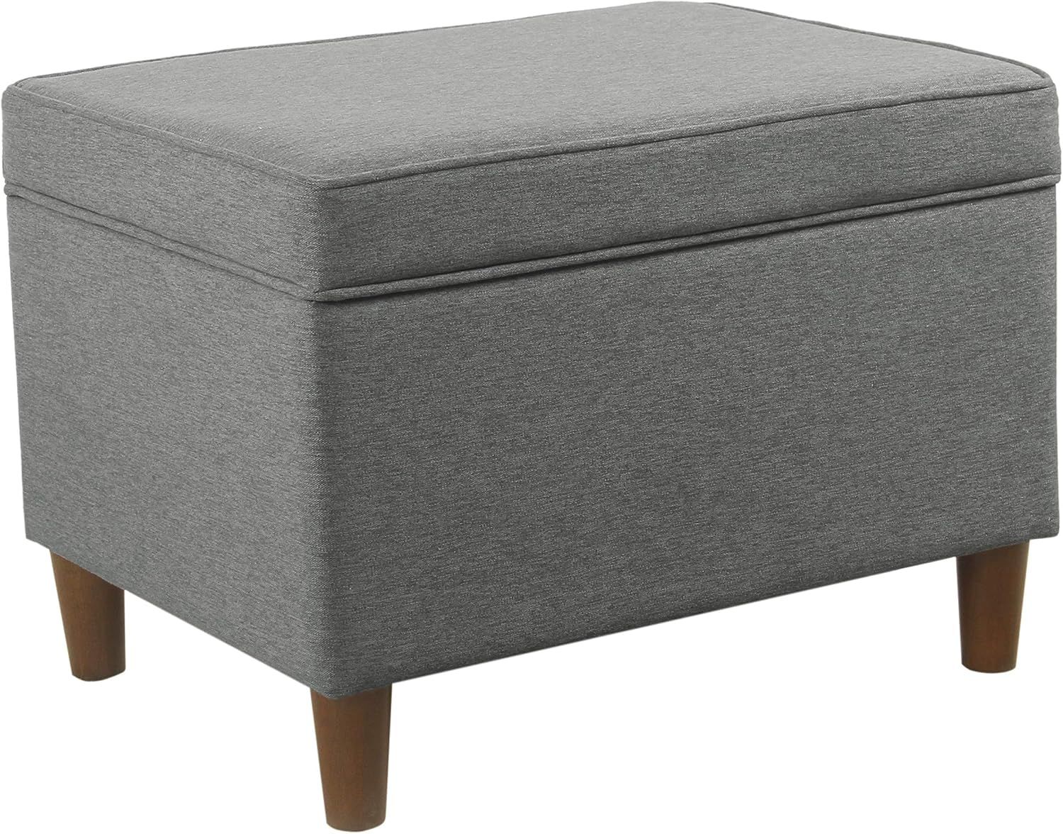 Gray Woven Fabric Storage Ottoman with Wooden Legs