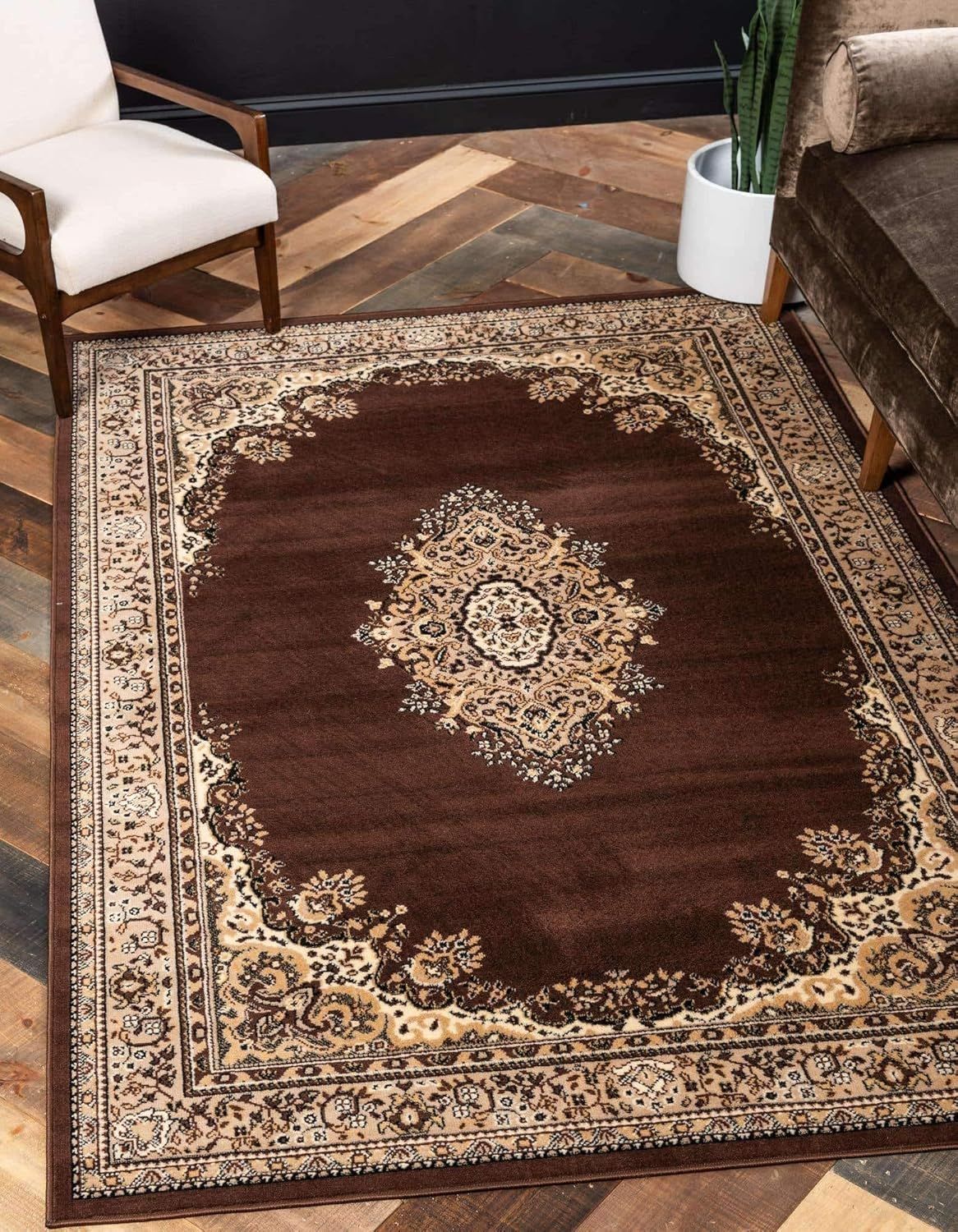 Handmade Brown Medallion 9' x 12' Easy-Care Synthetic Area Rug