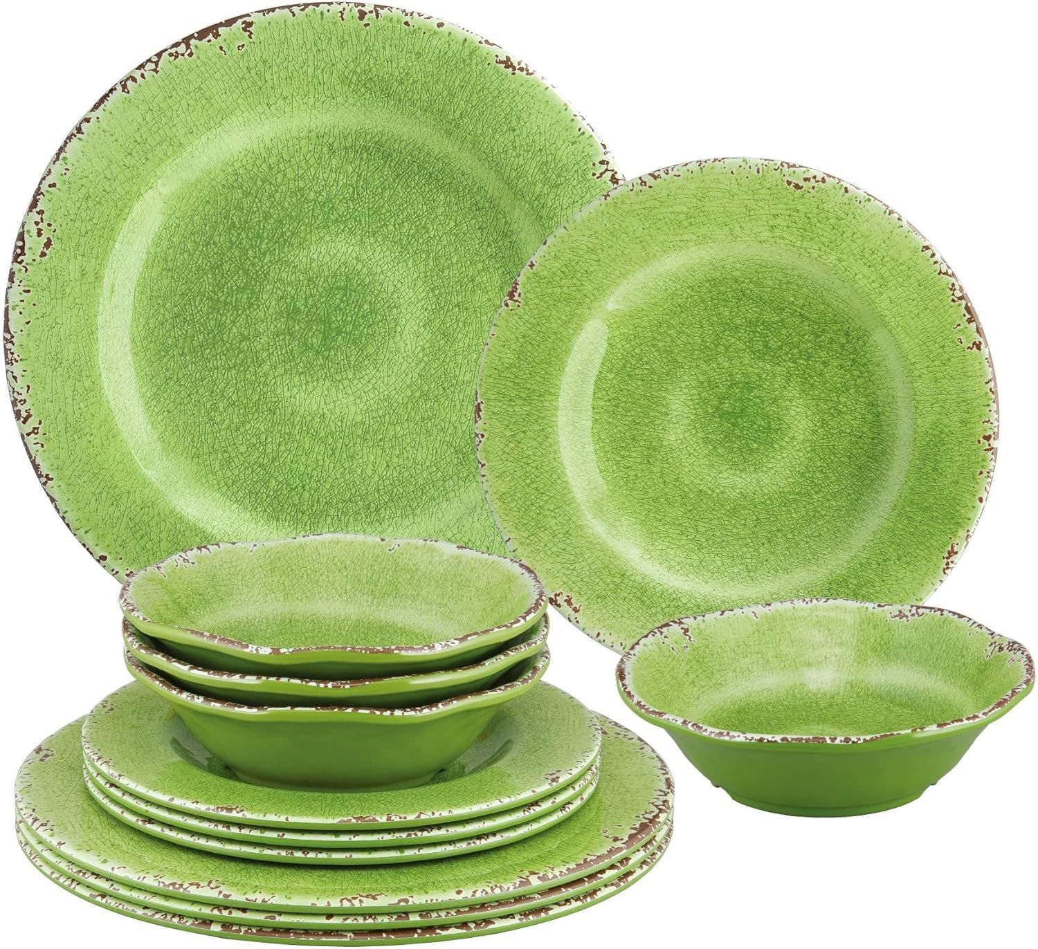 Green Crackle Melamine 12-Piece Dinnerware Set, Service for 4