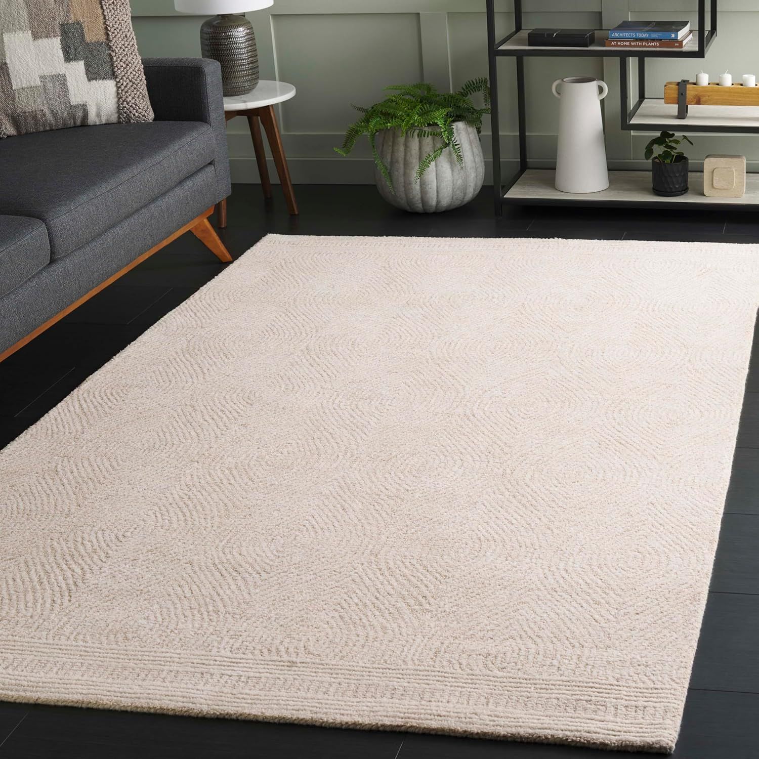 Ivory Abstract 4' x 6' Hand-Tufted Wool Area Rug