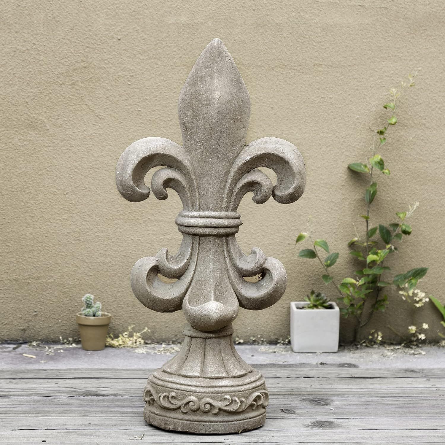 Concrete Grey 27.25" Textured Fleur De Lis Garden Statue