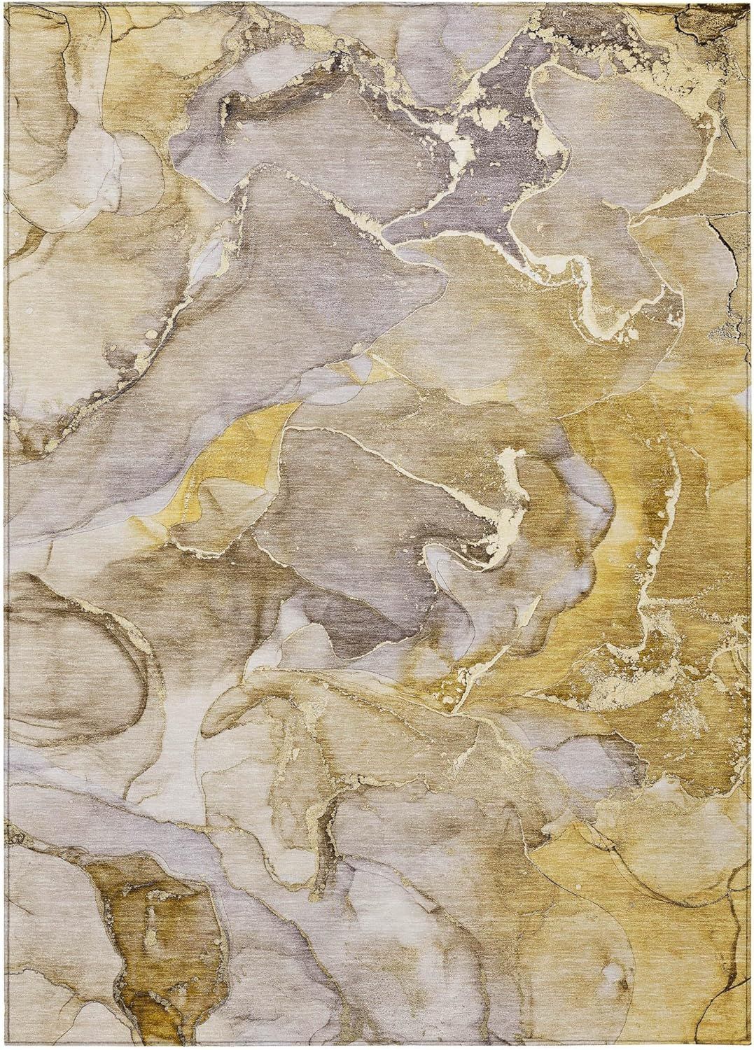 Taupe and Gold Synthetic Flat Woven 8' x 10' Area Rug