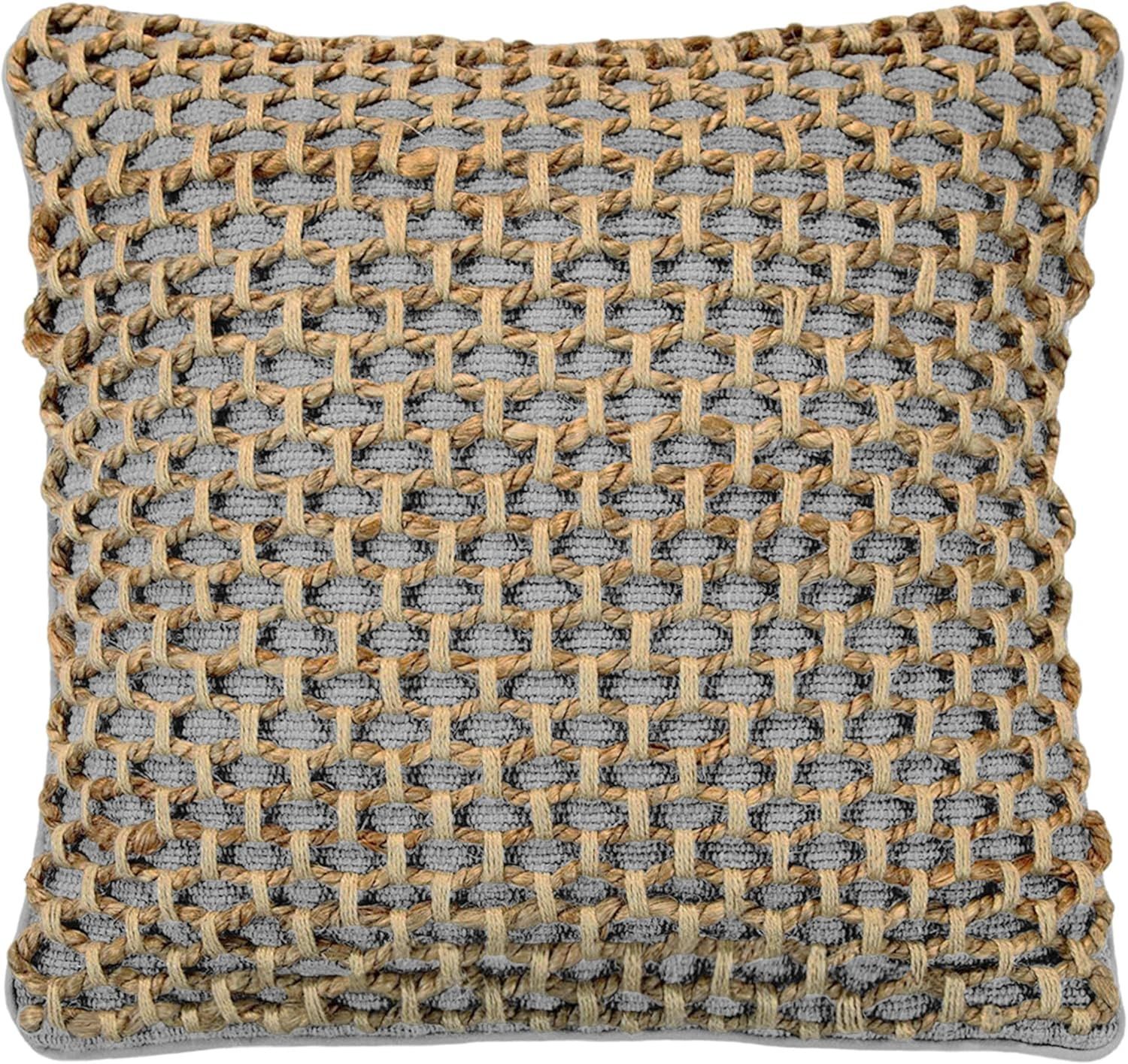 Jada 20'' Gray and Natural Woven Cotton and Jute Pillow