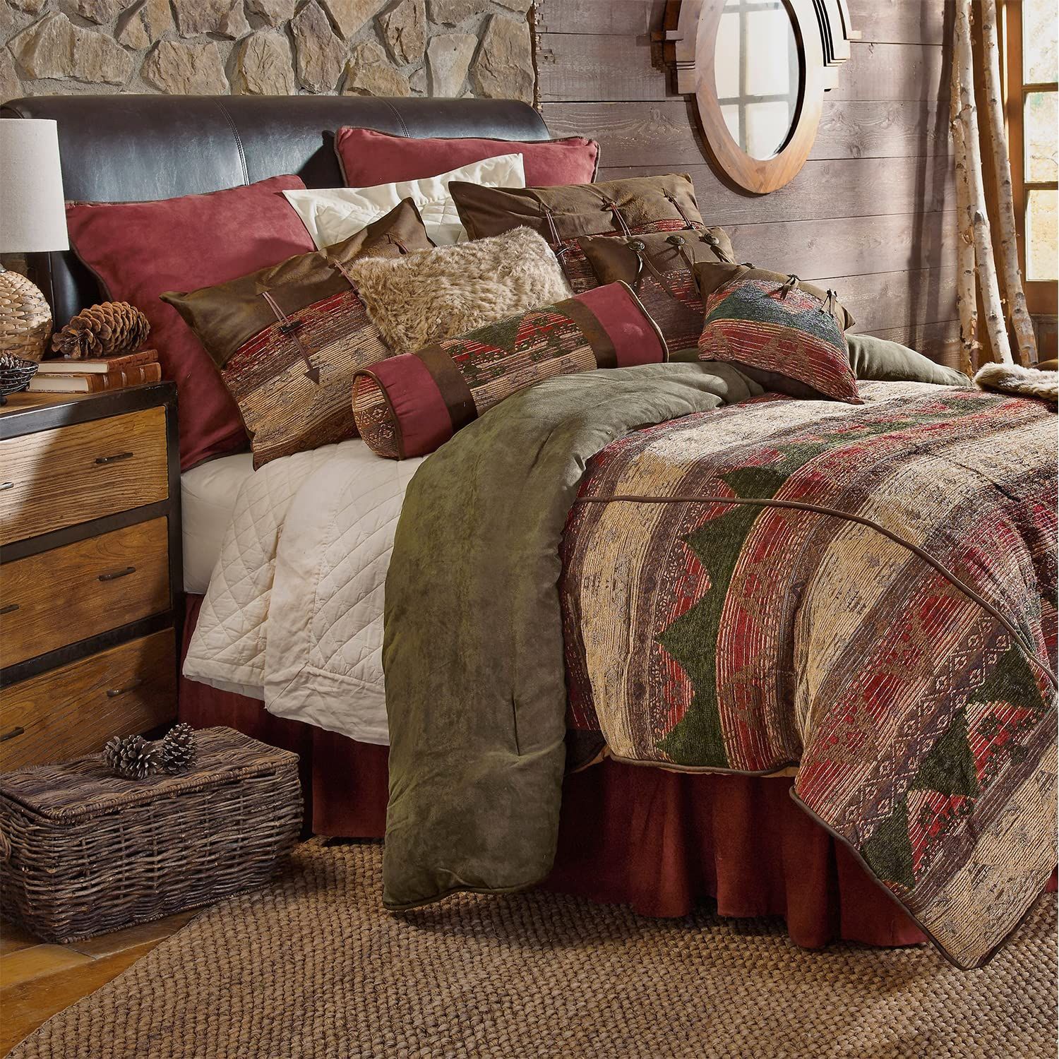 Sierra Rustic Brown and Green Cotton King Bedspread Set