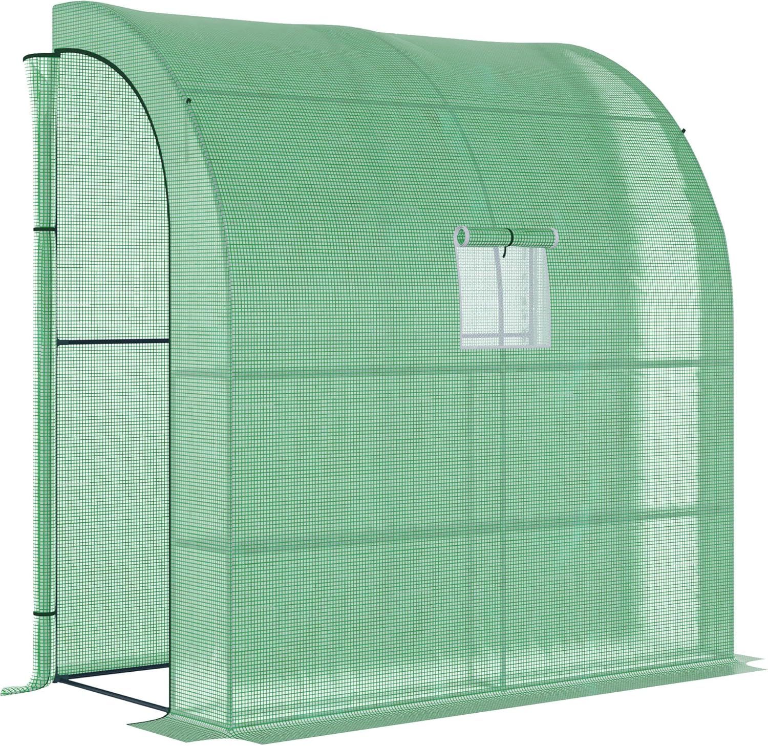 Green Walk-In Lean-to Greenhouse with Polyethylene Cover and Alloy Steel Frame