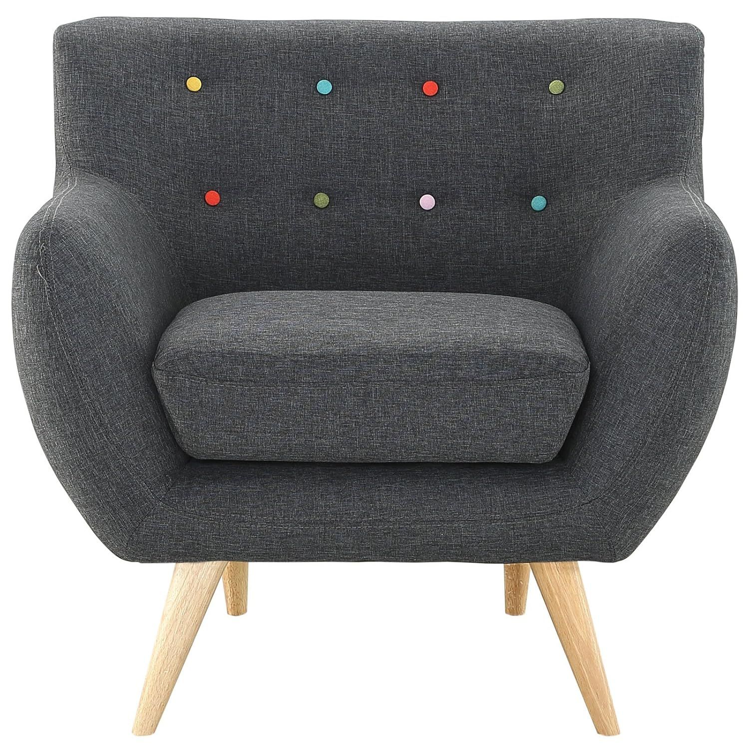 Gray Mid-Century Modern Upholstered Accent Chair with Wood Legs