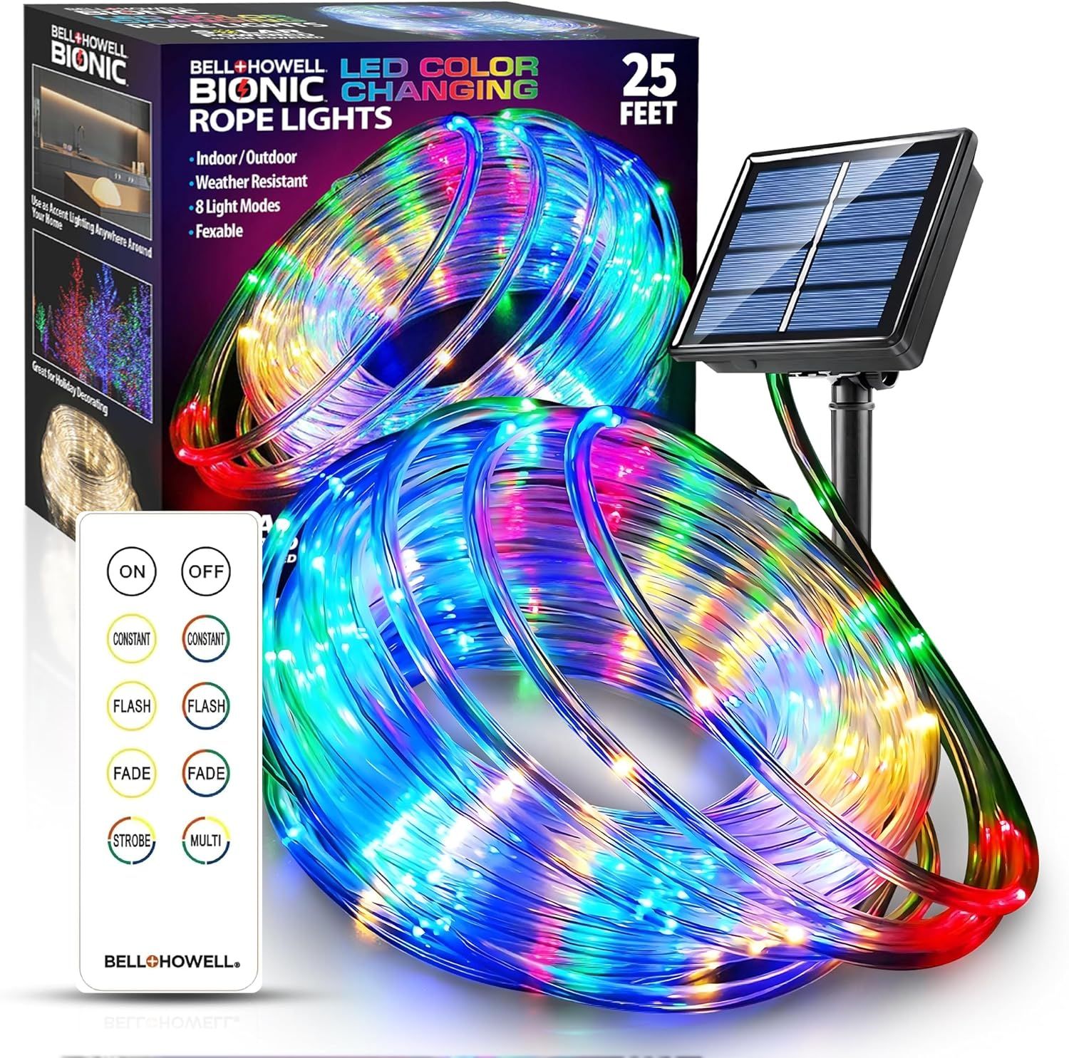 25 Ft Multicolor LED Solar Powered Outdoor Rope Lights