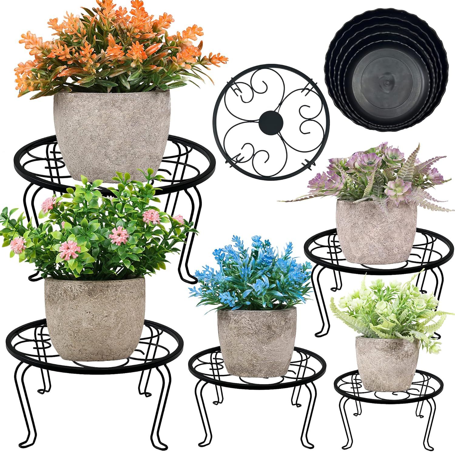 Black Iron 5-Pack Round Plant Stands