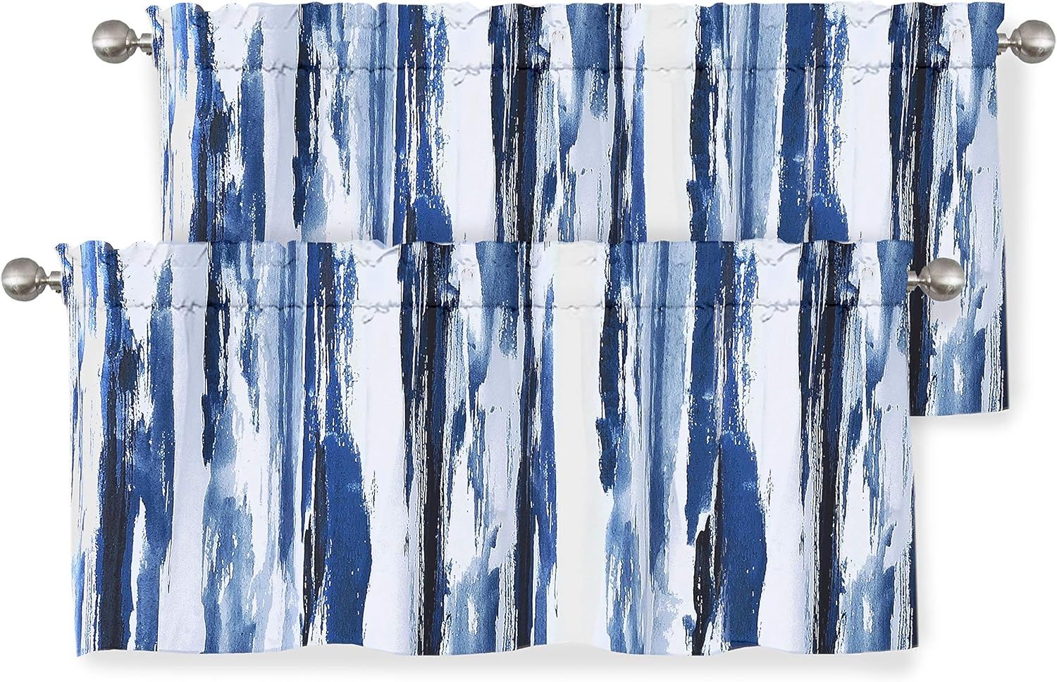 Blue and White Polyester Blackout Kitchen Window Valance