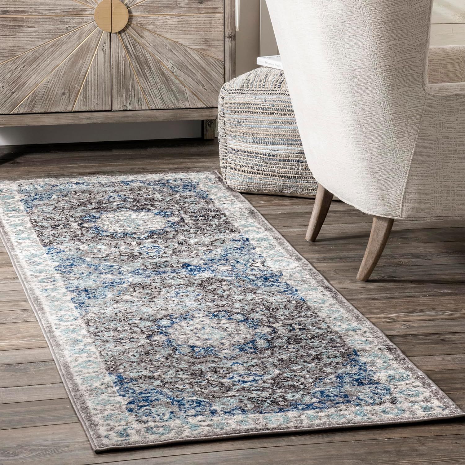 Verona Dark Gray Vintage Persian 8' Runner Rug