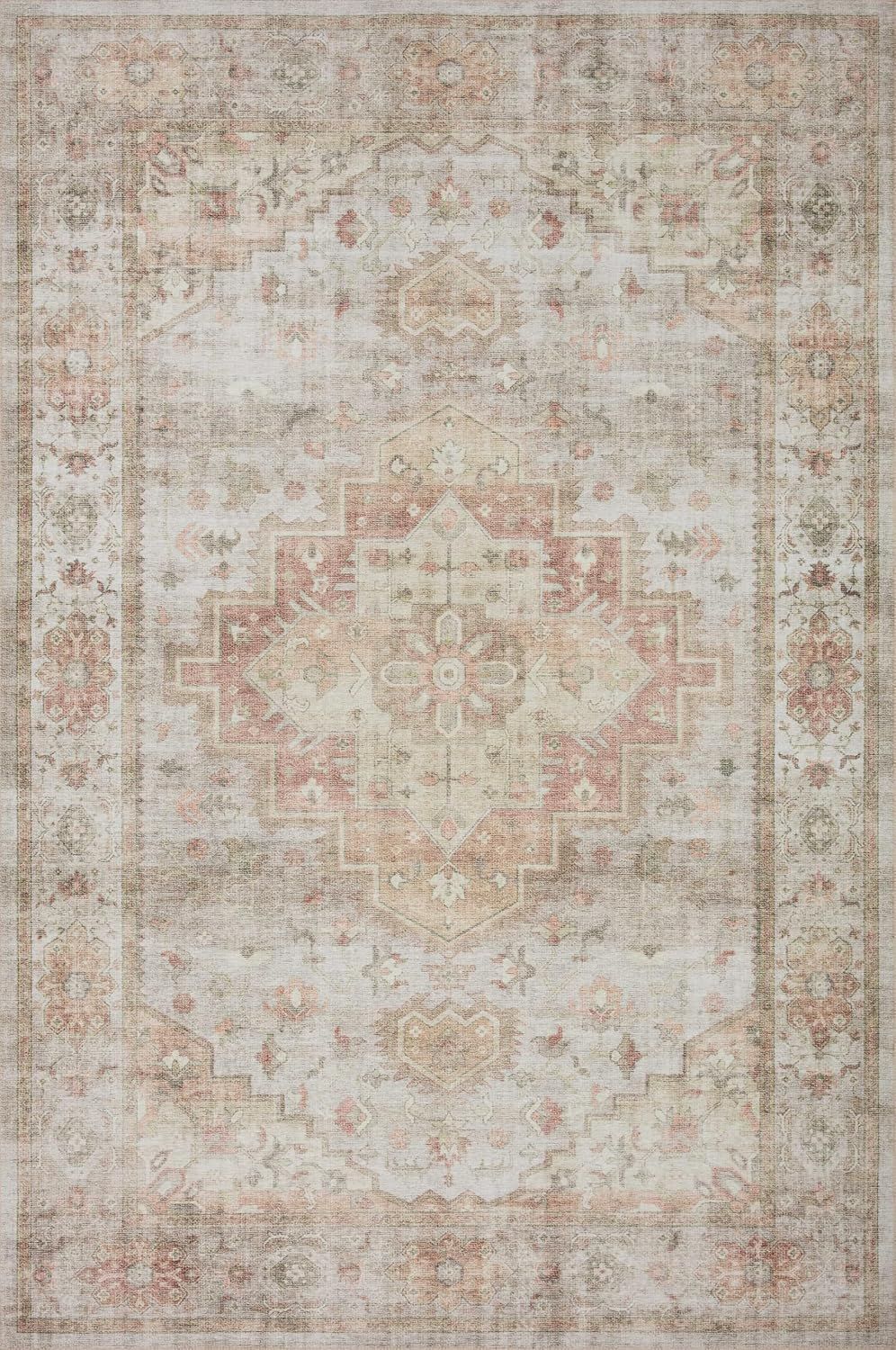 Sage and Multicolor Medallion Synthetic Rectangular Area Rug
