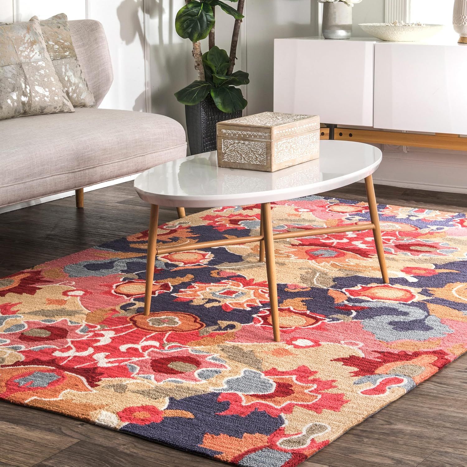 Hand-Tufted Multicolor Floral Synthetic 2' x 3' Area Rug