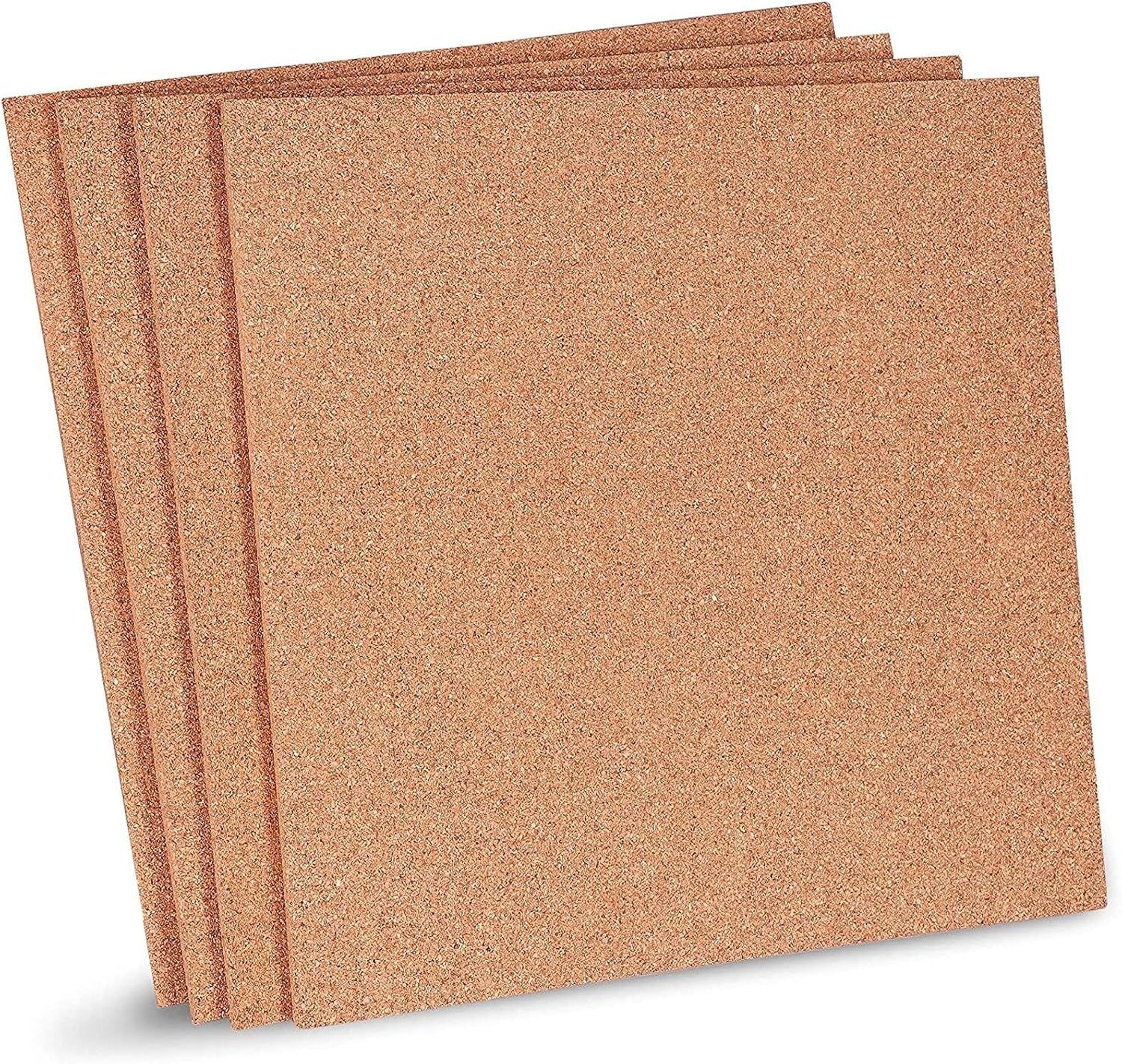 Natural 12x12 Square Cork Board Tiles, 4-Pack