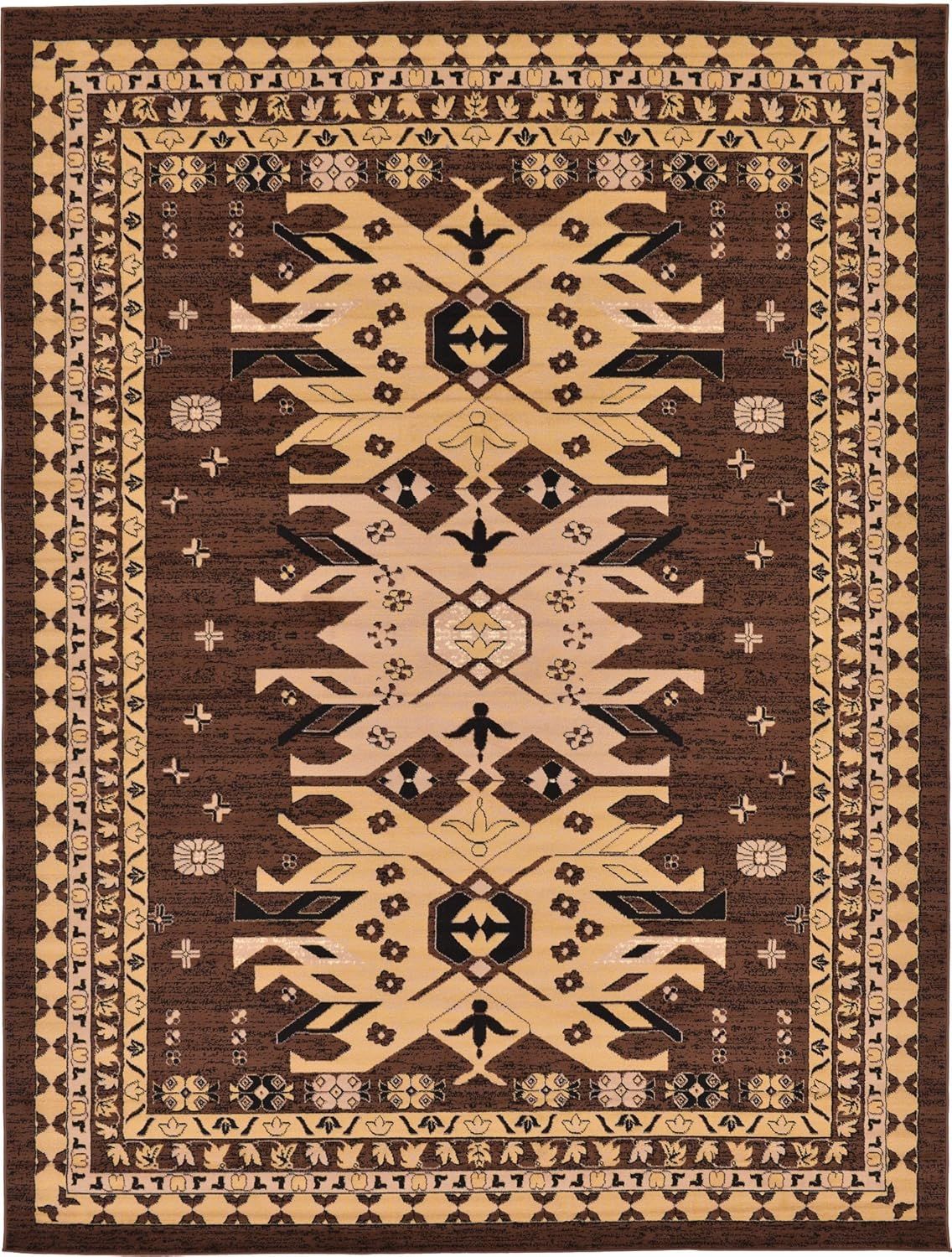 Brown and Beige Geometric Tribal 9' x 12' Synthetic Area Rug