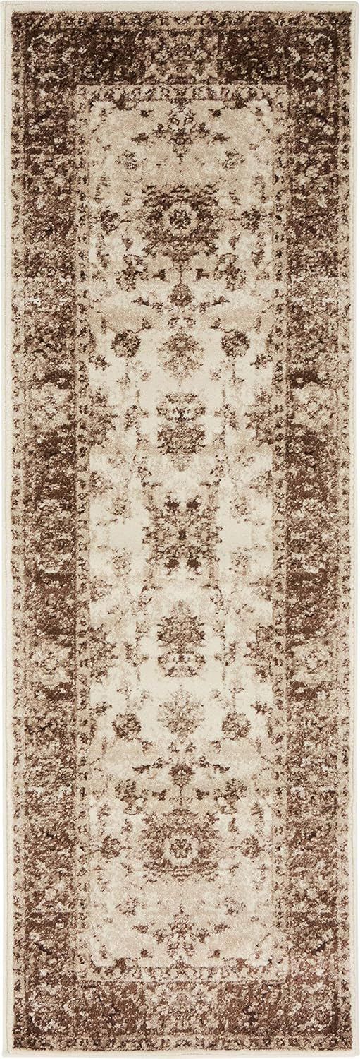 Elegant Ivory Floral Synthetic 2'x6' Indoor Runner Rug