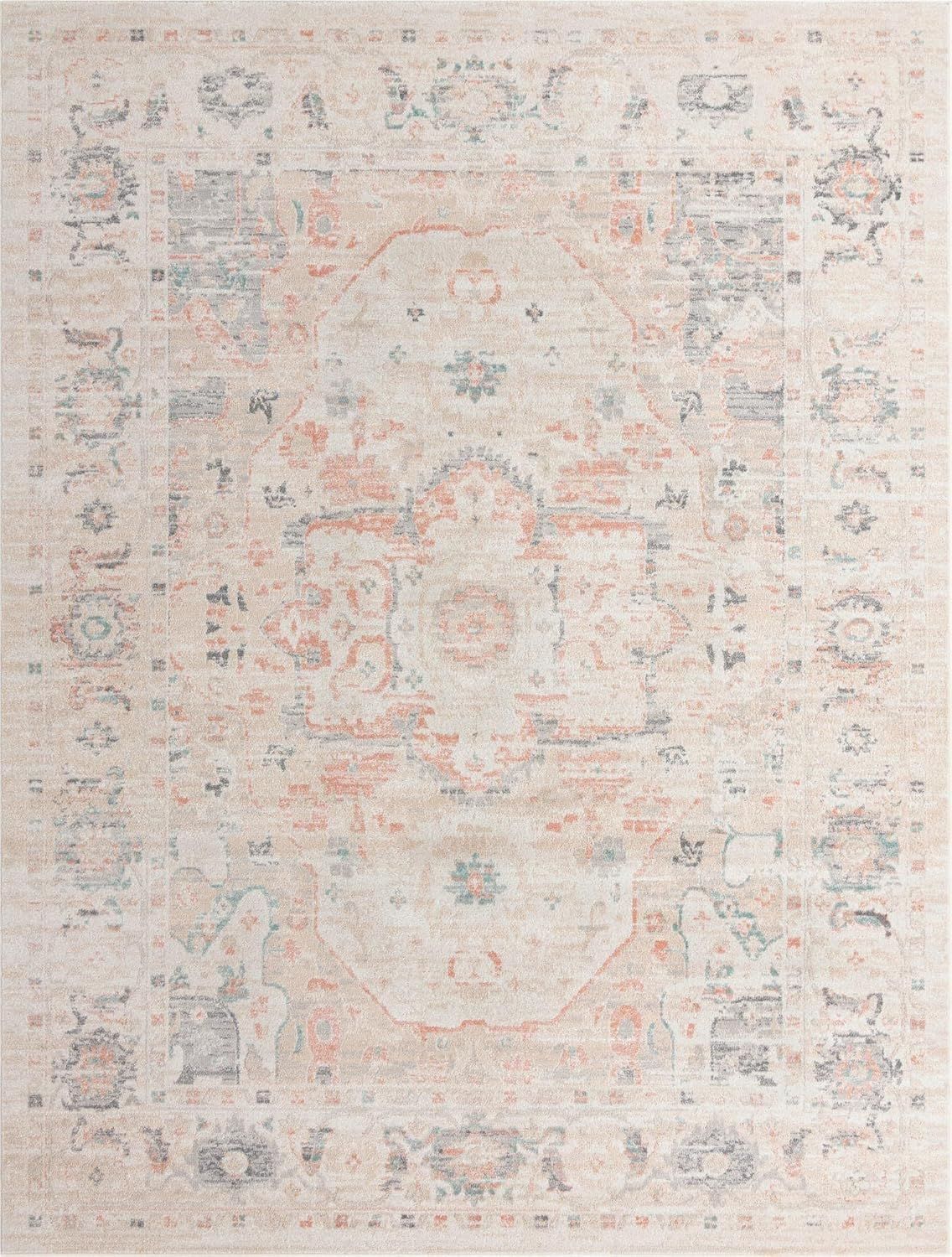 Ivory Medallion Rectangular Synthetic 10' x 13' Area Rug