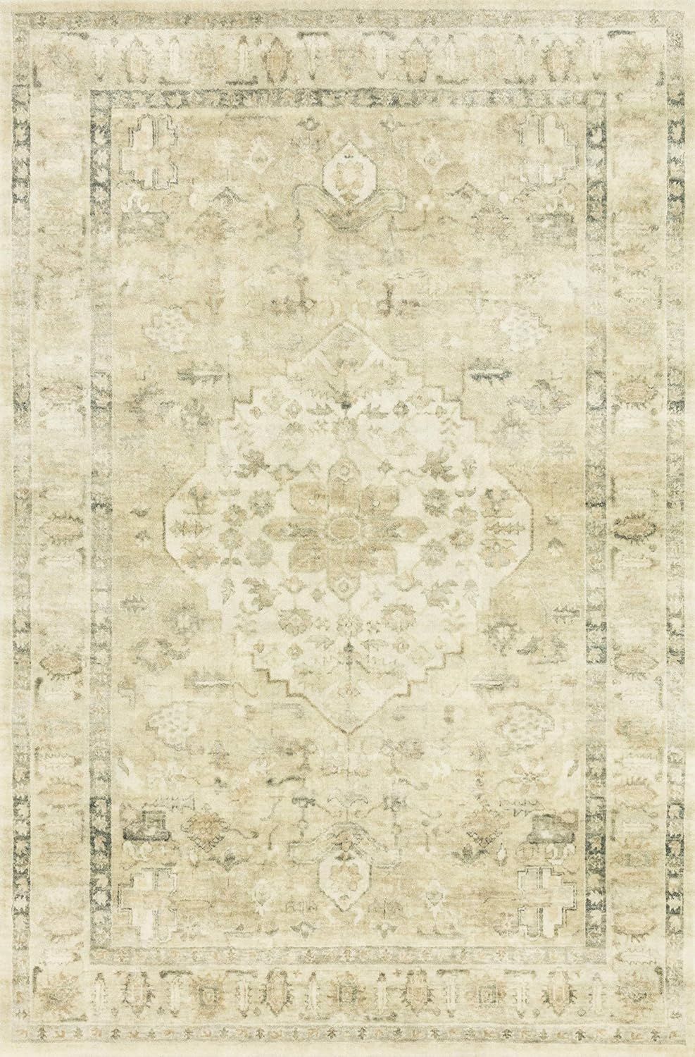 Ivory Rectangular Stain-Resistant Synthetic Oriental Rug