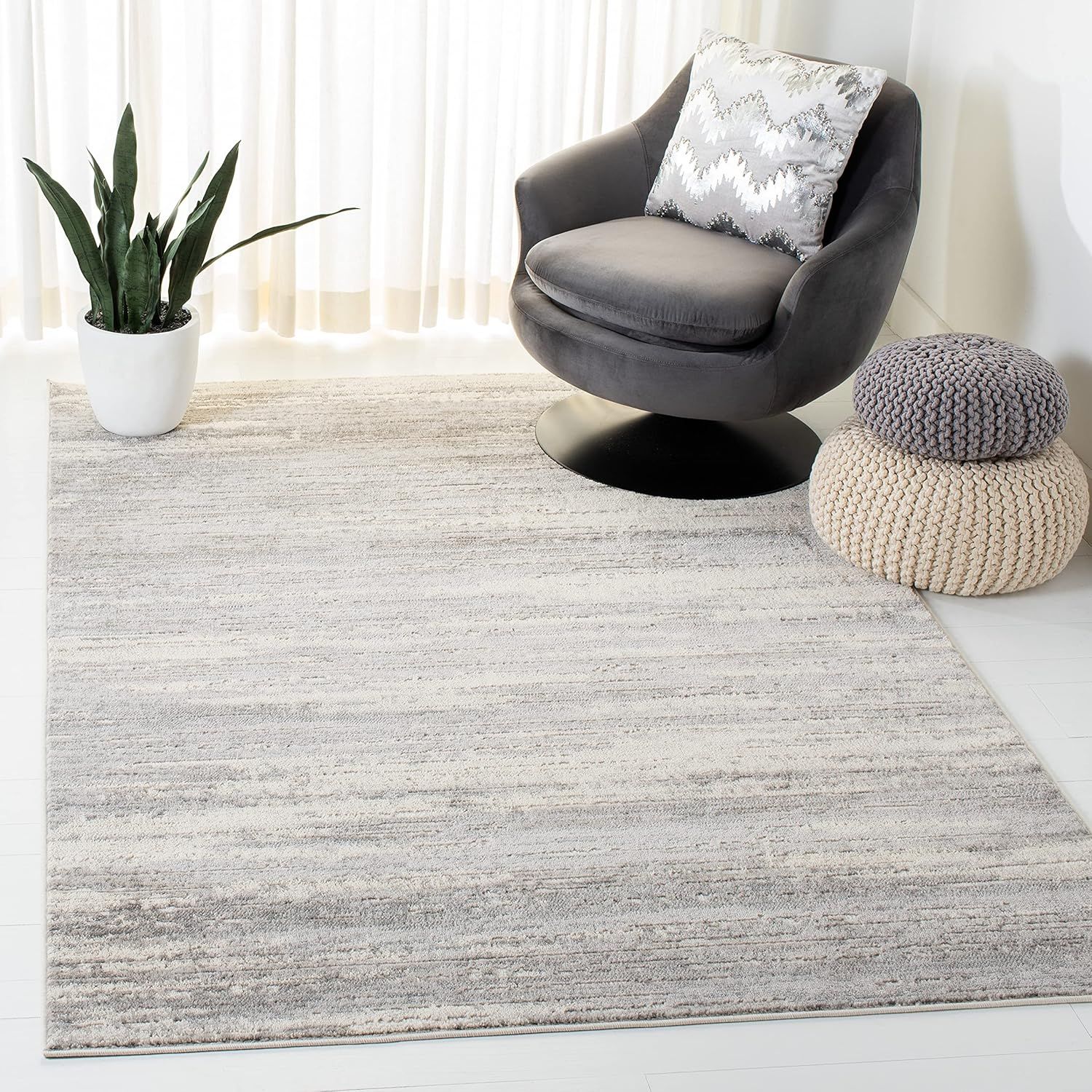 Skyler Light Grey/Ivory 9' x 12' Abstract Synthetic Area Rug