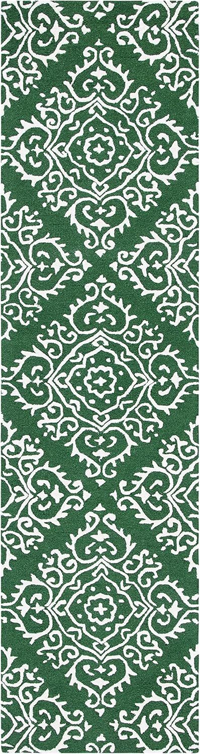 Ivory and Green Hand-Tufted Wool Rectangular Rug