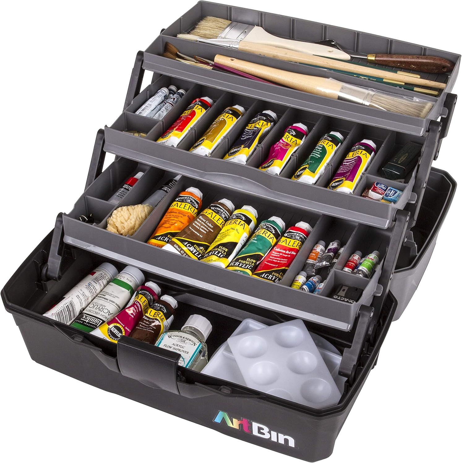 Black and Gray Plastic 3-Tray Art Supply Organizer