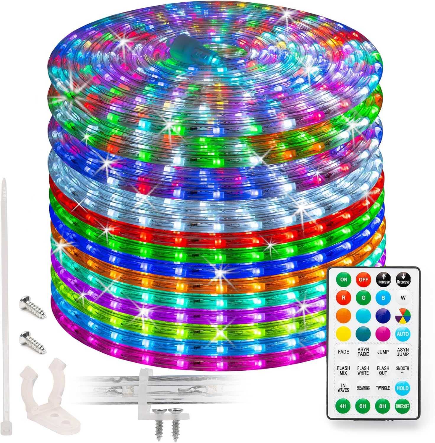 50ft Multicolor LED Outdoor Rope Lights with Remote Control