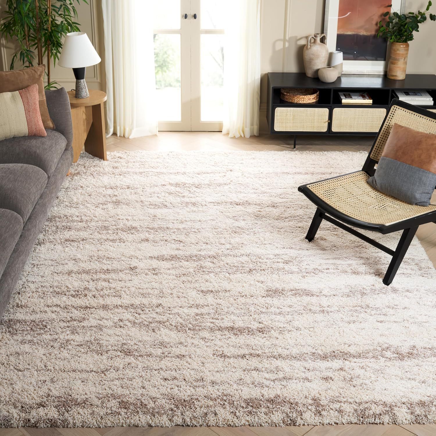 Ivory and Beige 9' x 12' Synthetic Shag Area Rug