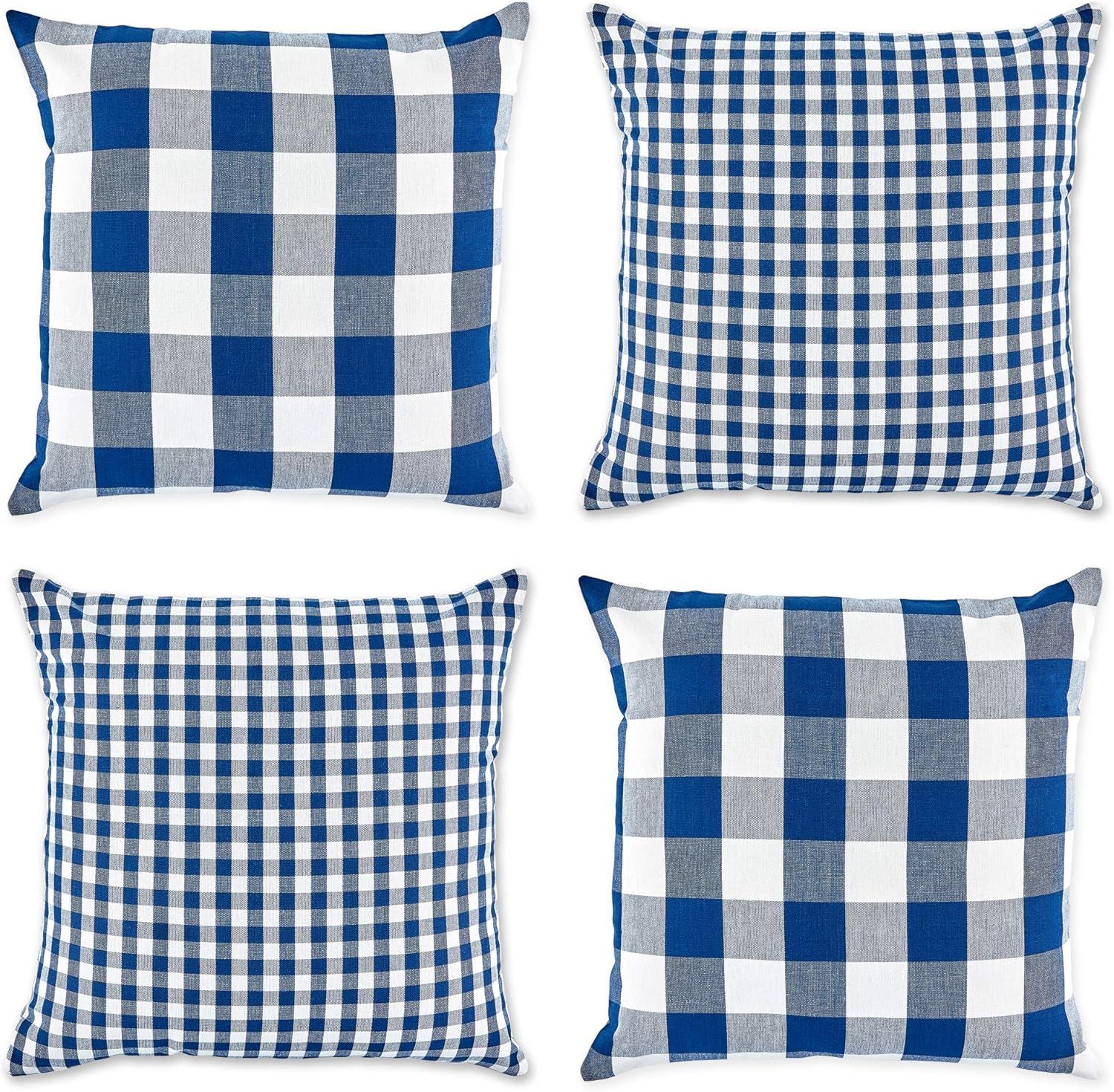 Blue and White Gingham Cotton Euro Pillow Covers, Set of 4