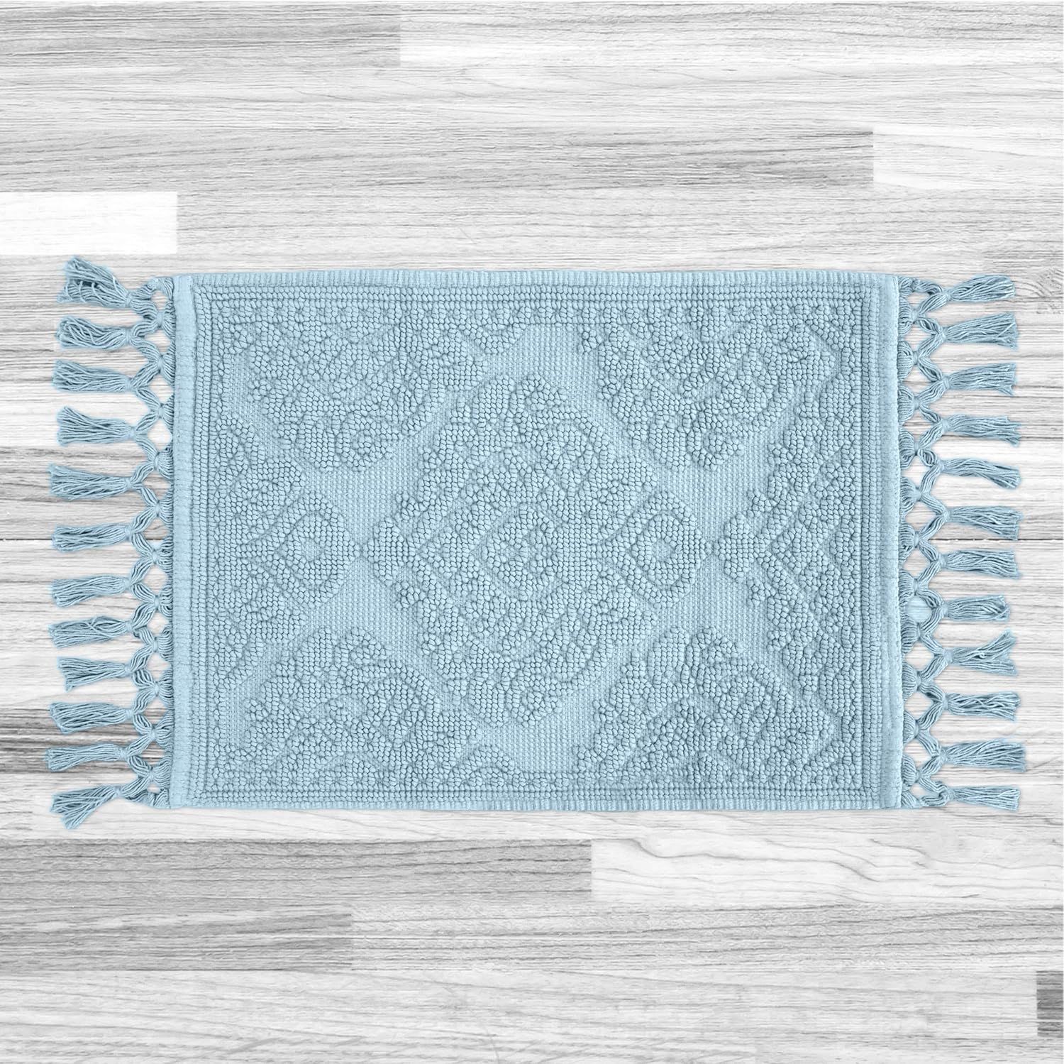 Jean Pierre Light Blue Cotton Fringe Bath Rug 21" x 41"