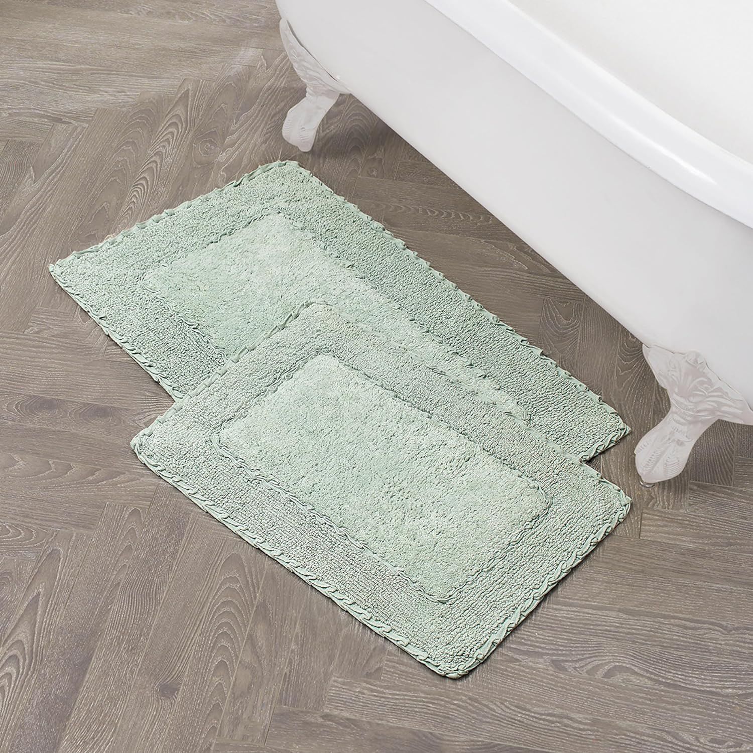 Sage Green Cotton Ruffle Border Bath Rug Set