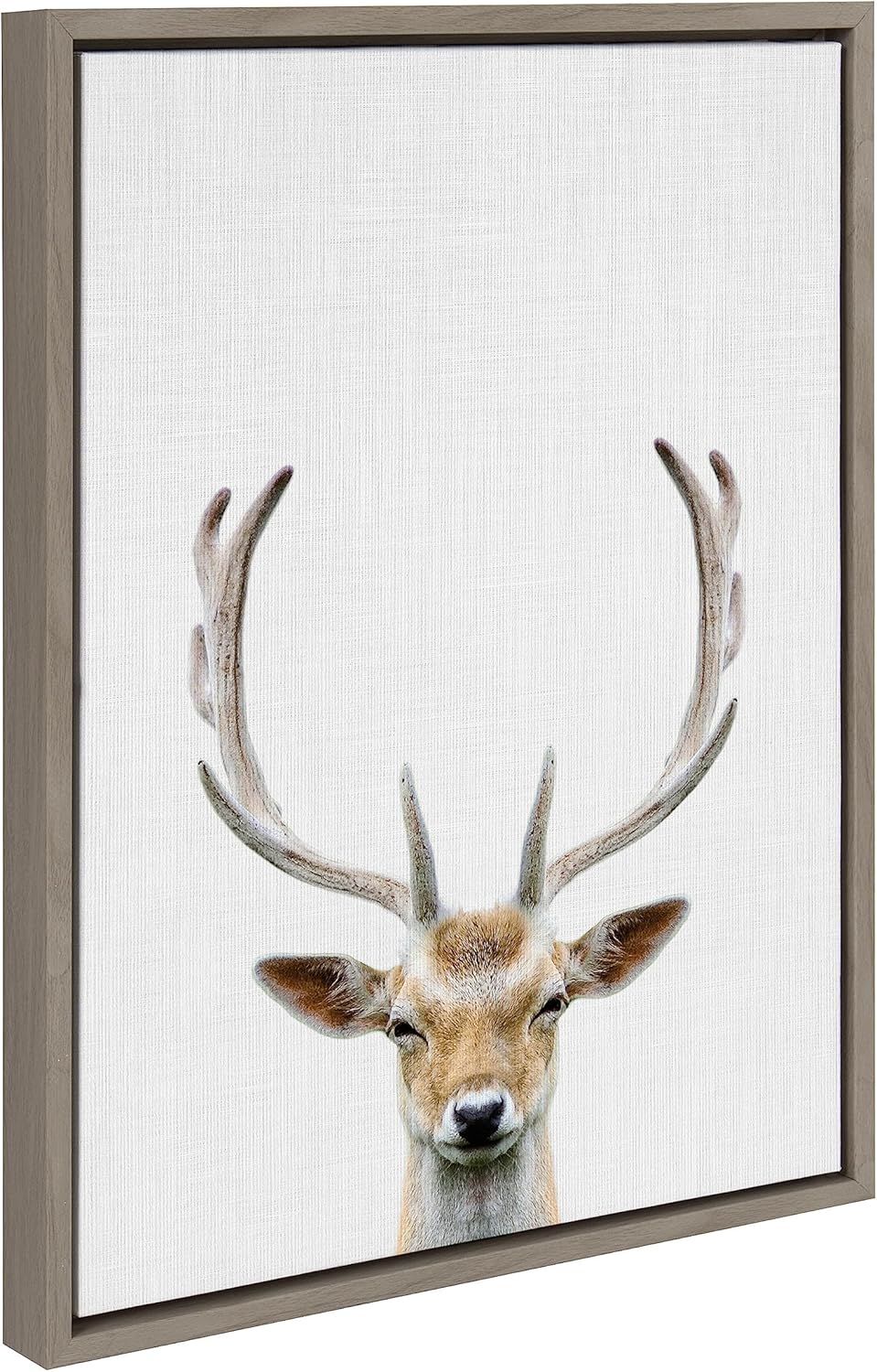 Gray Framed Deer Portrait Canvas Wall Art, 18x24