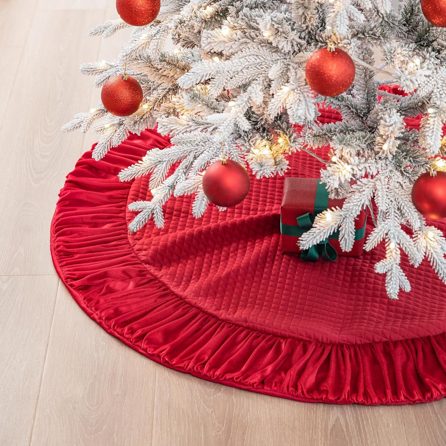 Burgundy Velvet Ruffled 48'' Christmas Tree Skirt