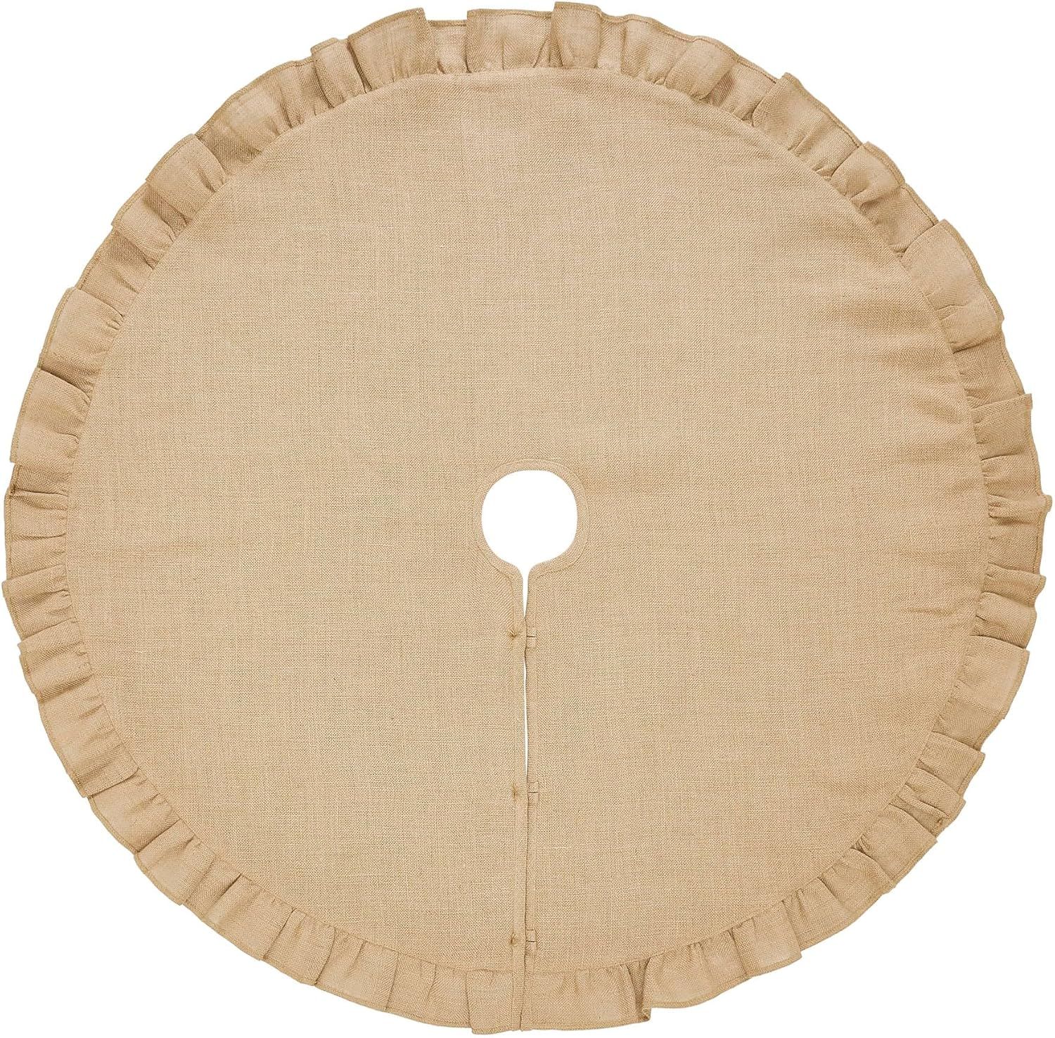 Natural Jute Burlap Christmas Tree Skirt with Ruffled Edging, 48"