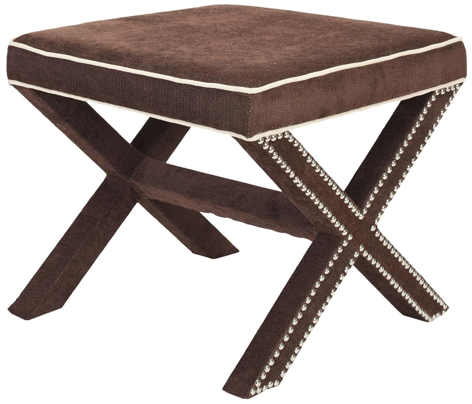 Palmer Modern Chocolate Brown Wood and Polyester Ottoman