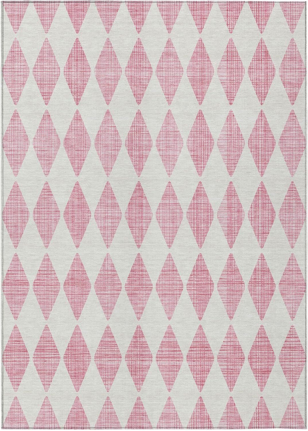 Pink Diamond Pattern Washable Indoor Outdoor Rug