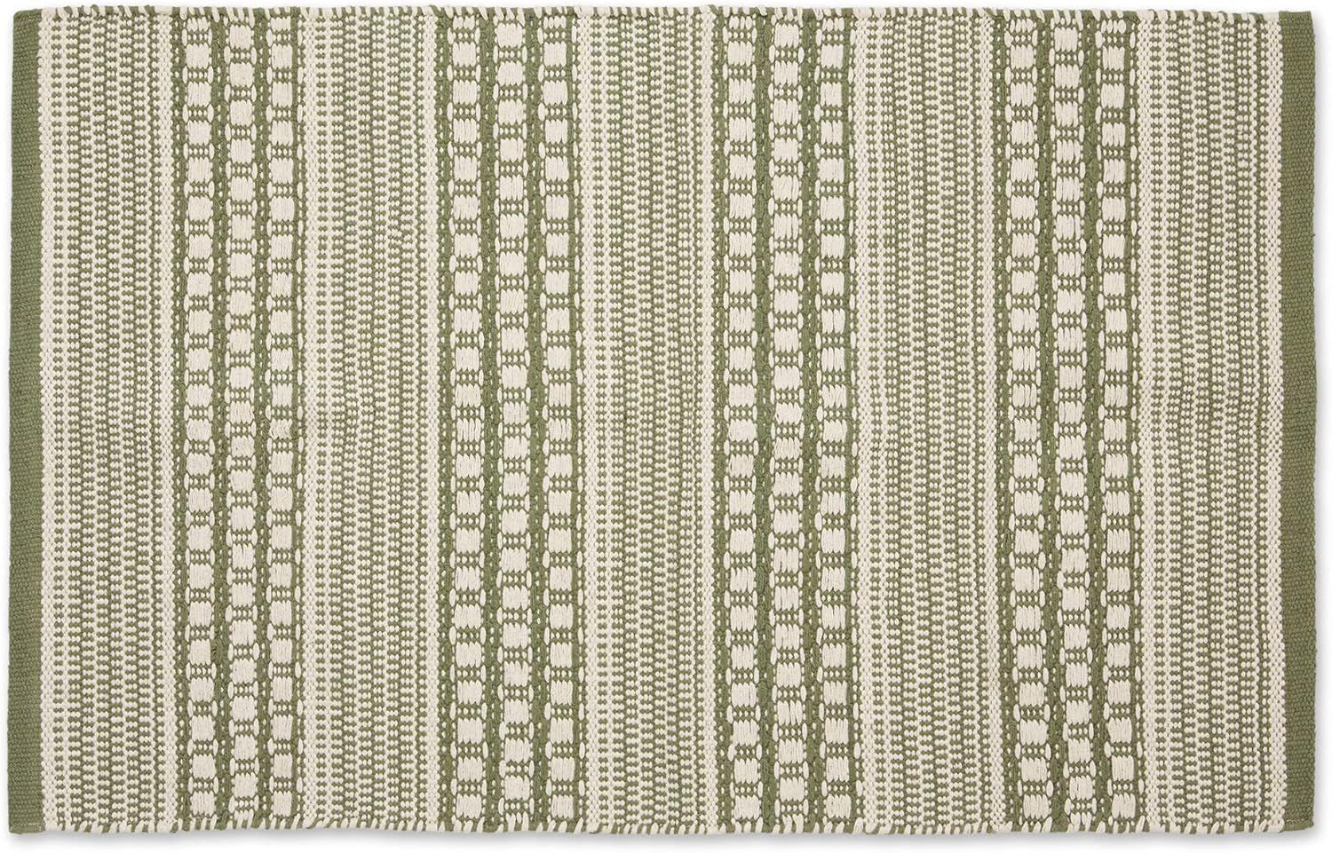 Artichoke Green Striped Handloomed Cotton Rug 36"x24"