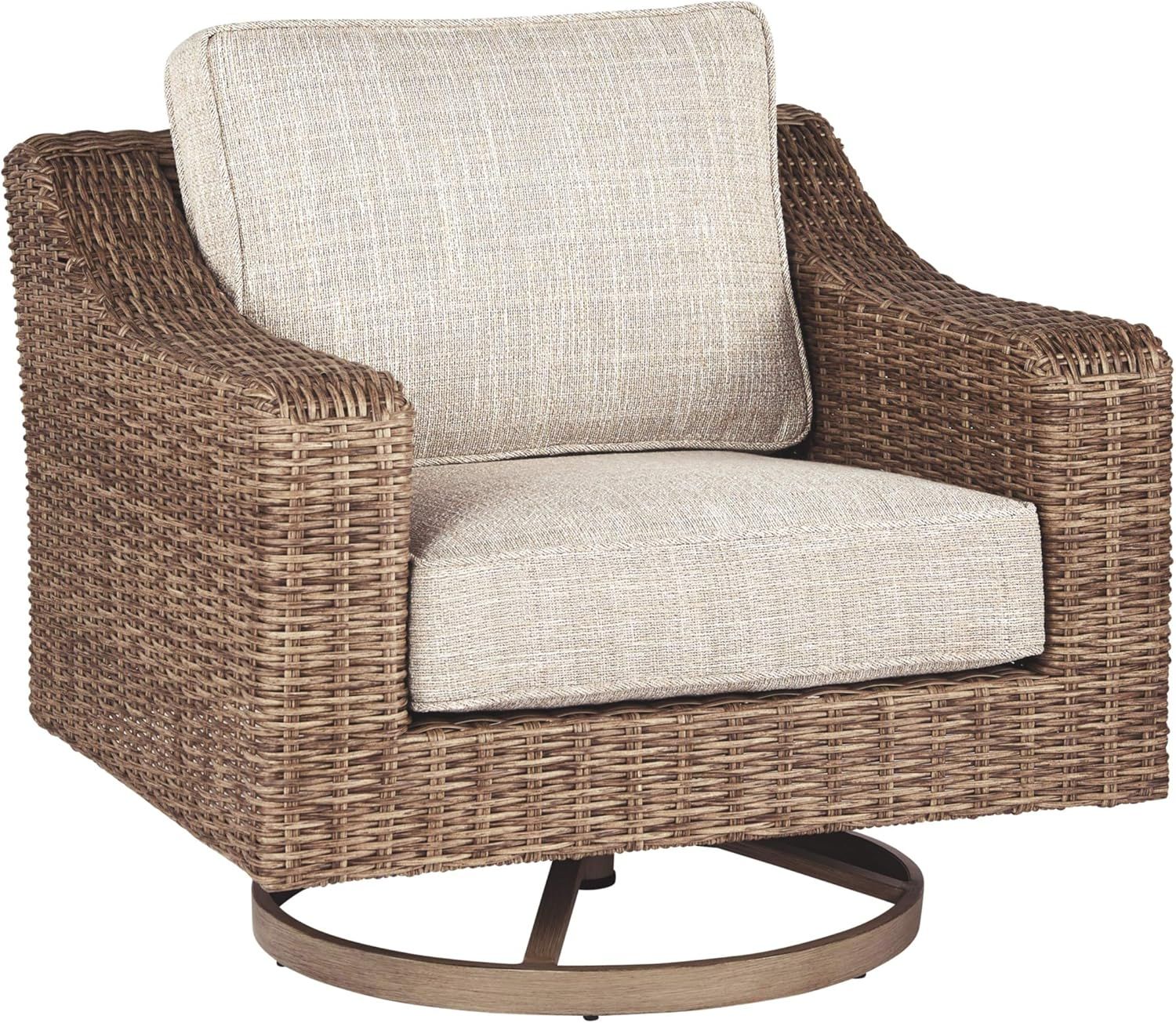 Beige Transitional Swivel Chair with Cushions