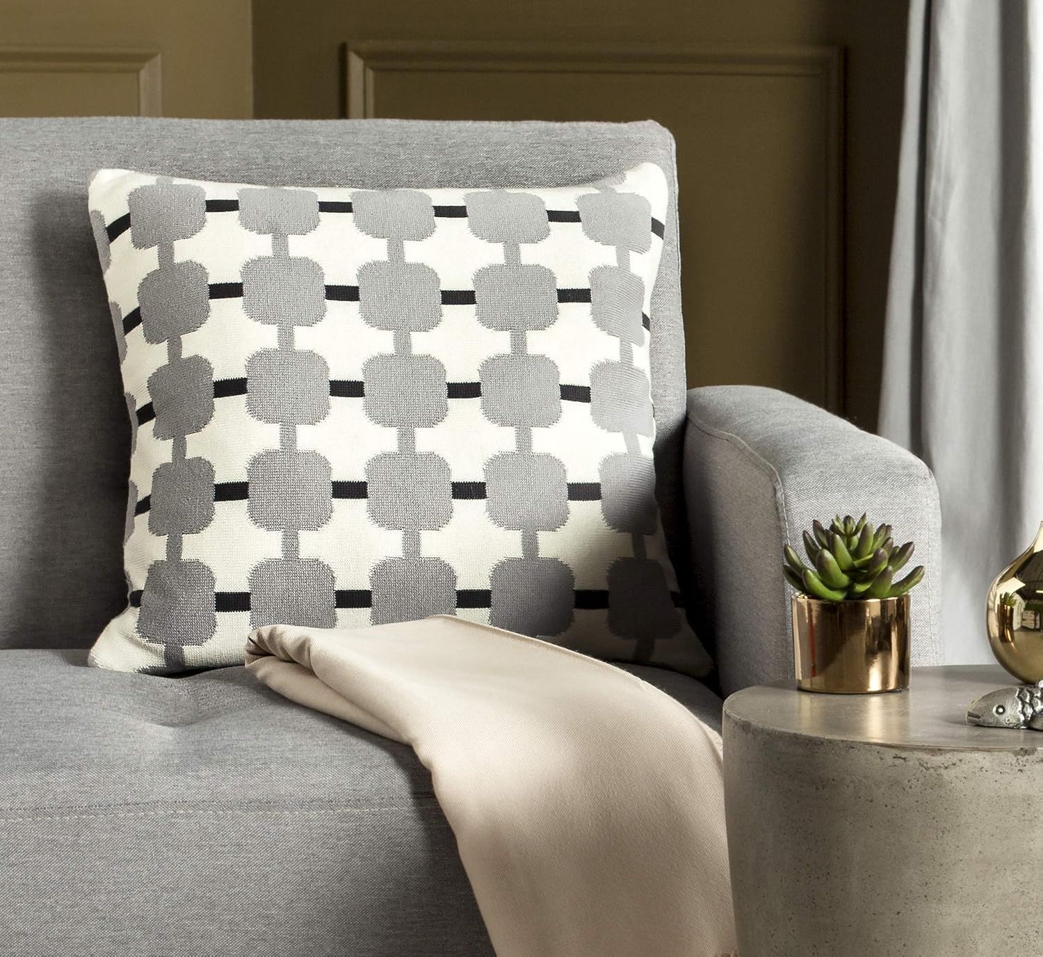 Gray Embroidered Geometric Square Pillow Set