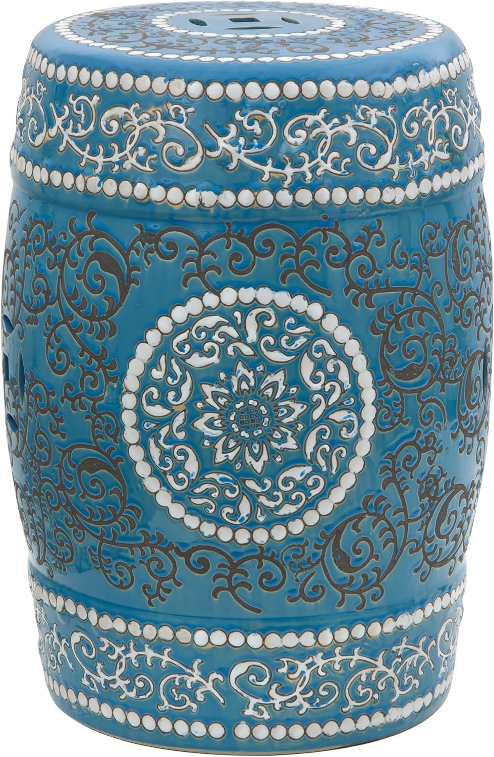 Blue Medallion Porcelain Garden Stool with Moroccan Design